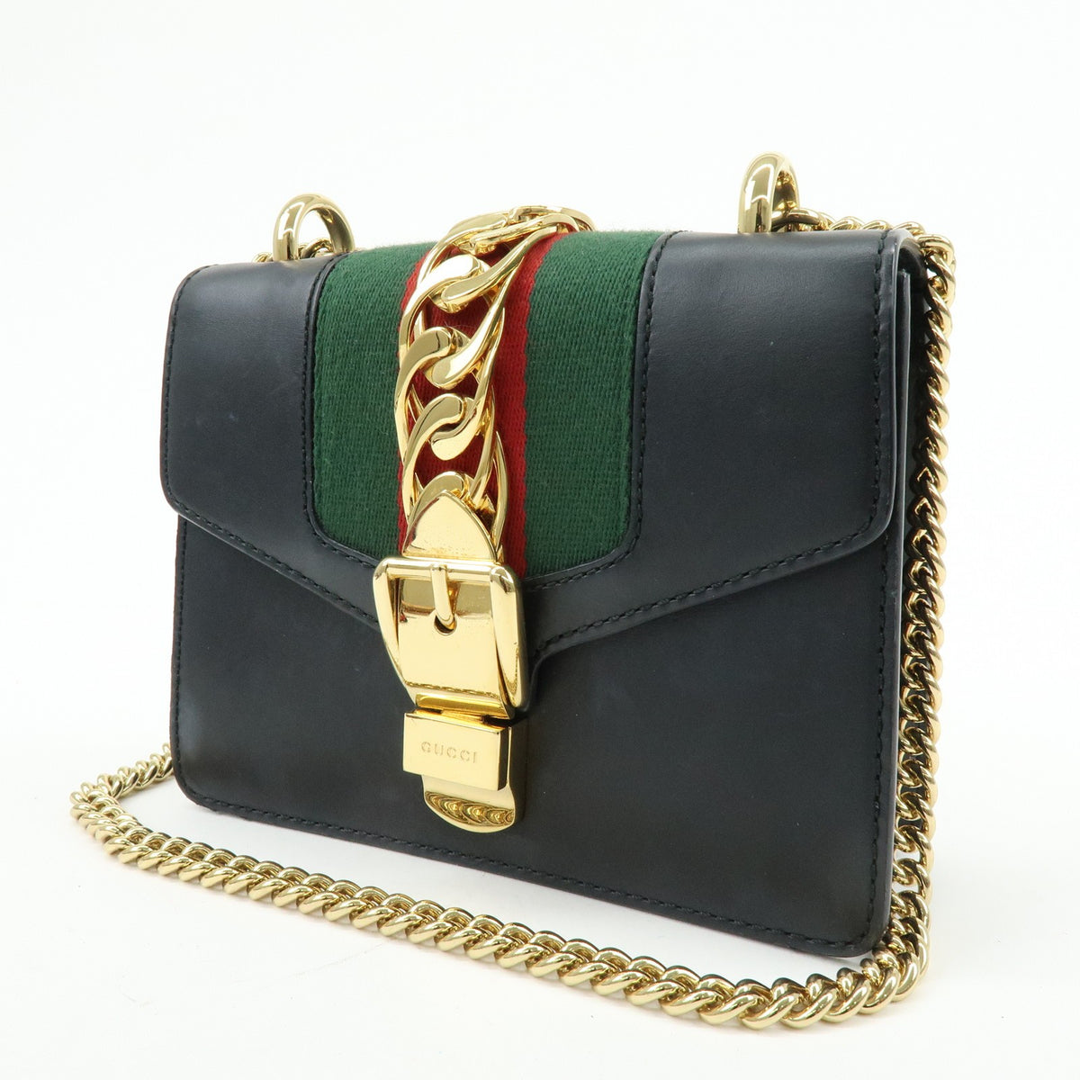 Gucci Sylvie Chain Leather Black Leather Shoulder Bag Bag (Pre-Owned)