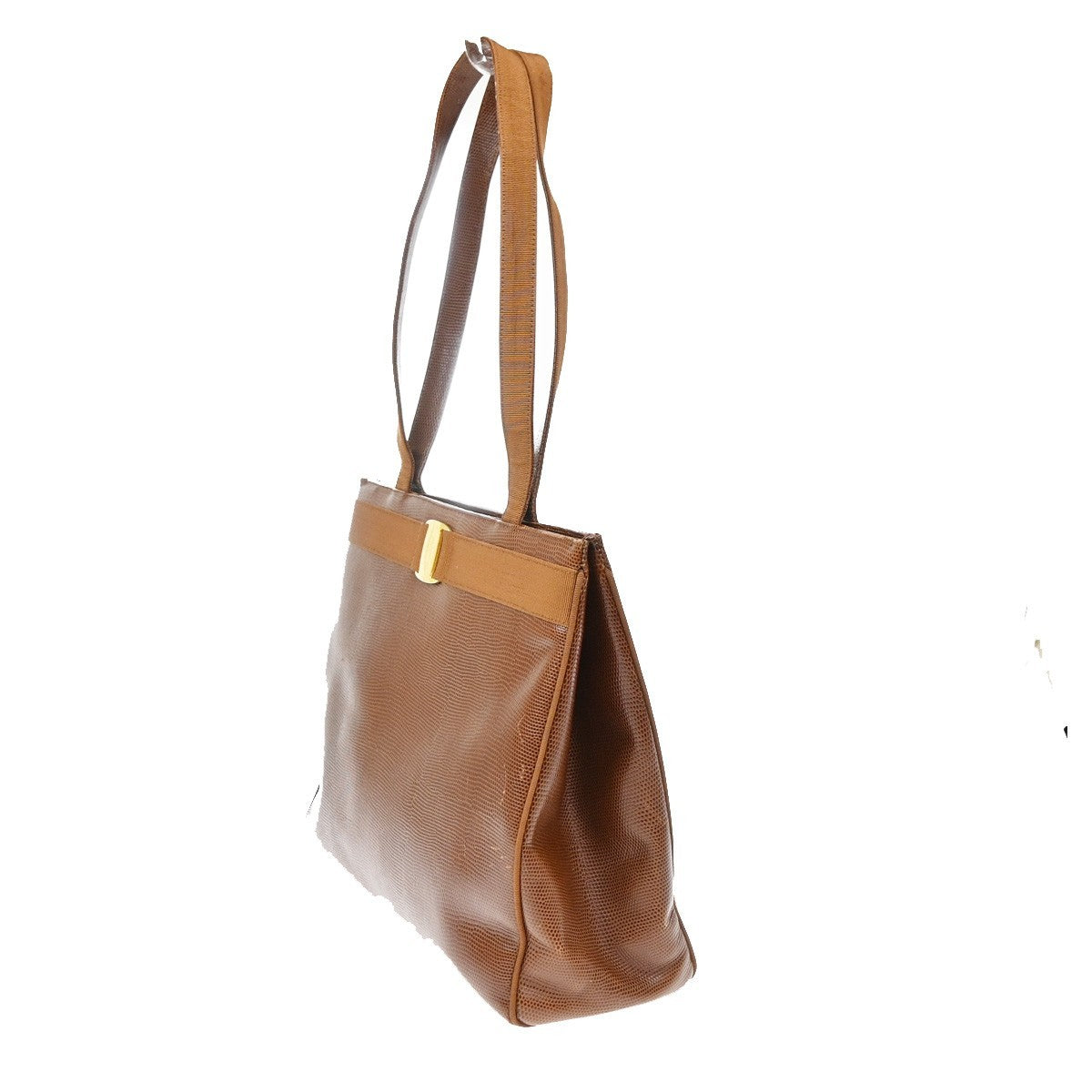 Salvatore Ferragamo Vala Tote Embossed Leather Brown Leather Tote Bag Bag (Pre-Owned)