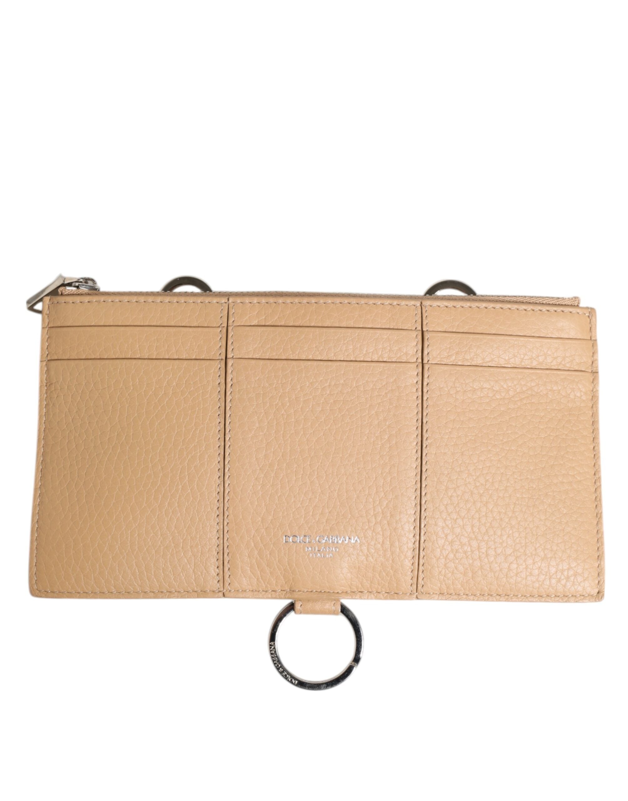 Dolce & Gabbana Beige Calfskin Leather Large Crossbody Card Holder Men's Wallet