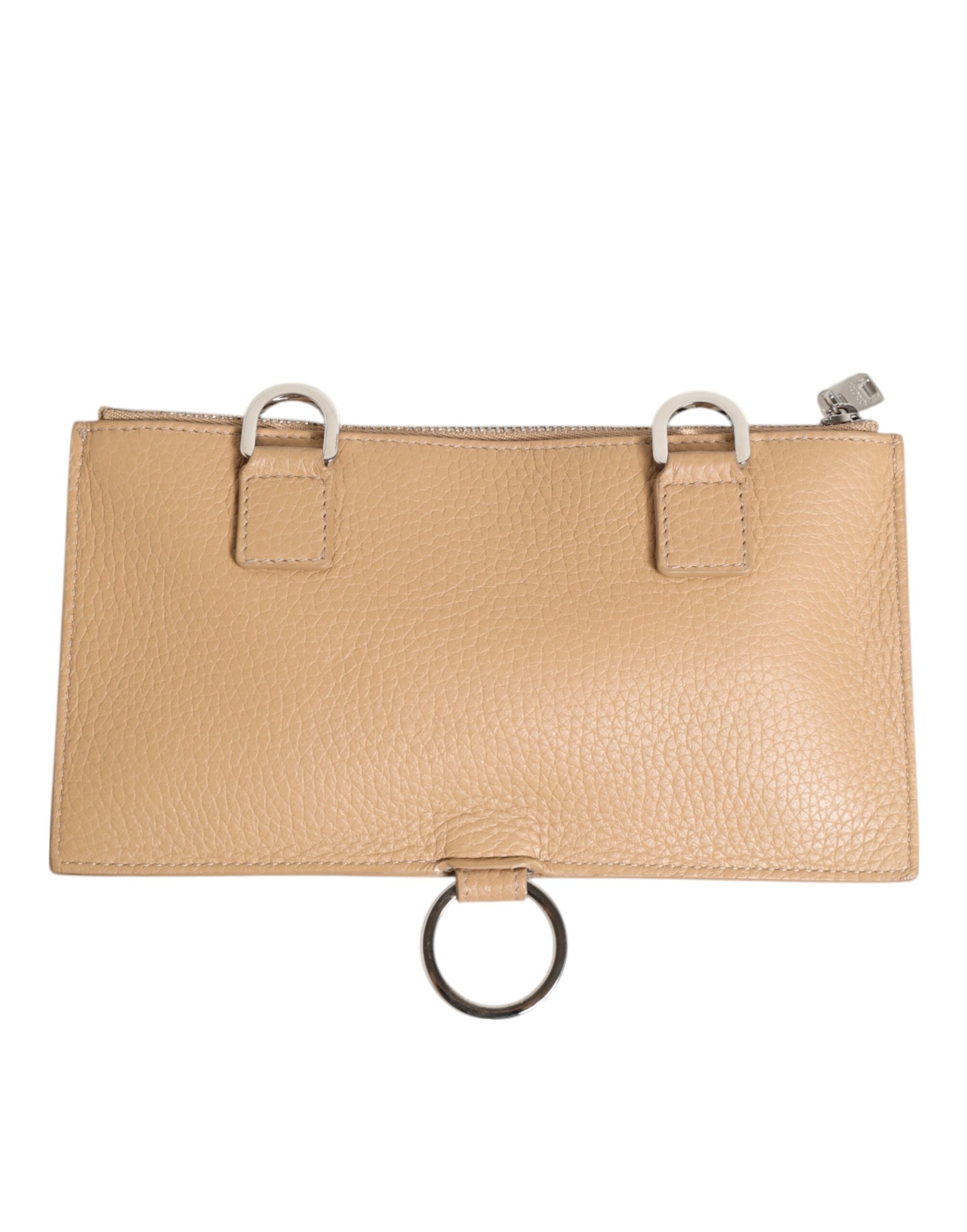 Dolce & Gabbana Beige Calfskin Leather Large Crossbody Card Holder Men's Wallet