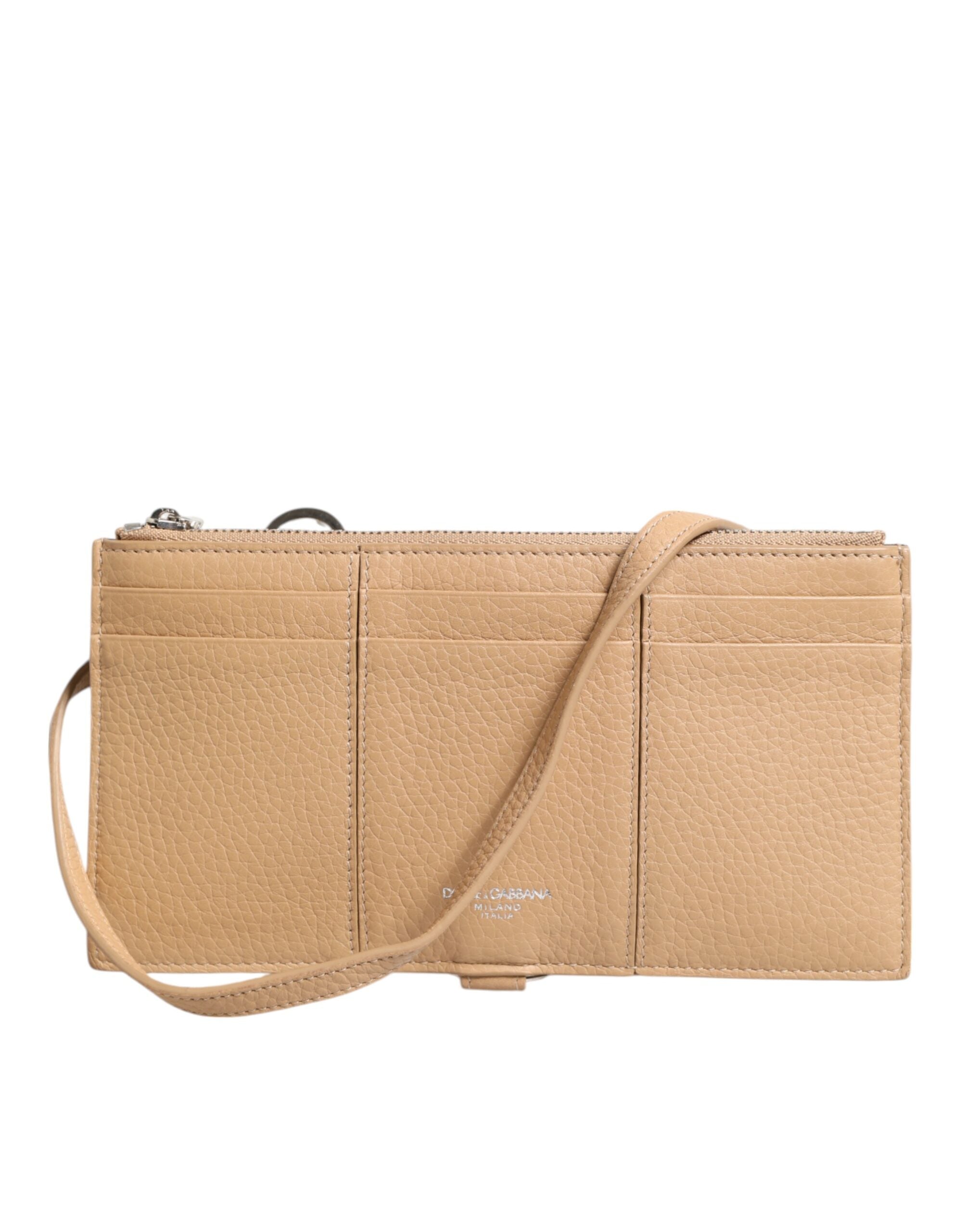 Dolce & Gabbana Beige Calfskin Leather Large Crossbody Card Holder Men's Wallet