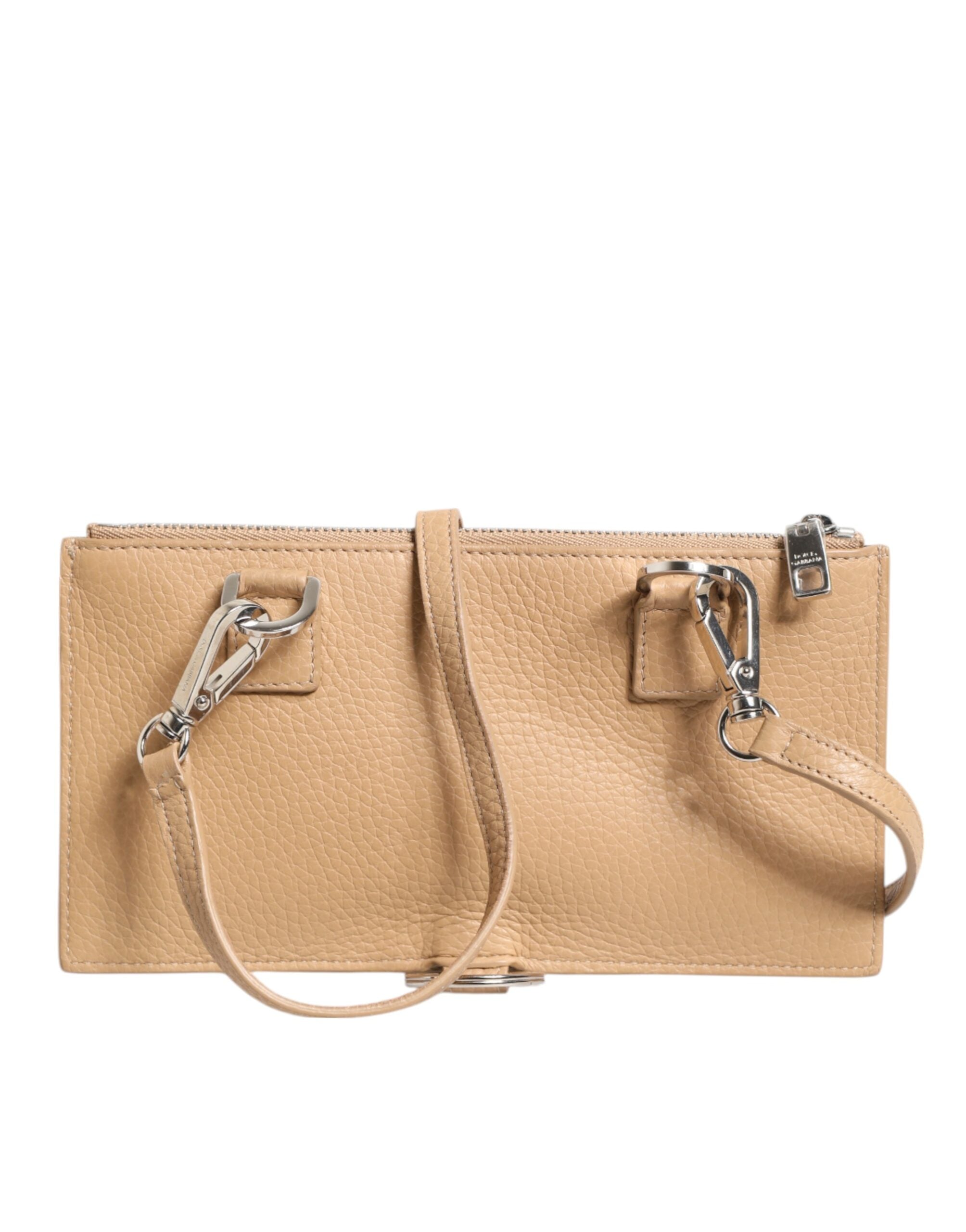 Dolce & Gabbana Beige Calfskin Leather Large Crossbody Card Holder Men's Wallet