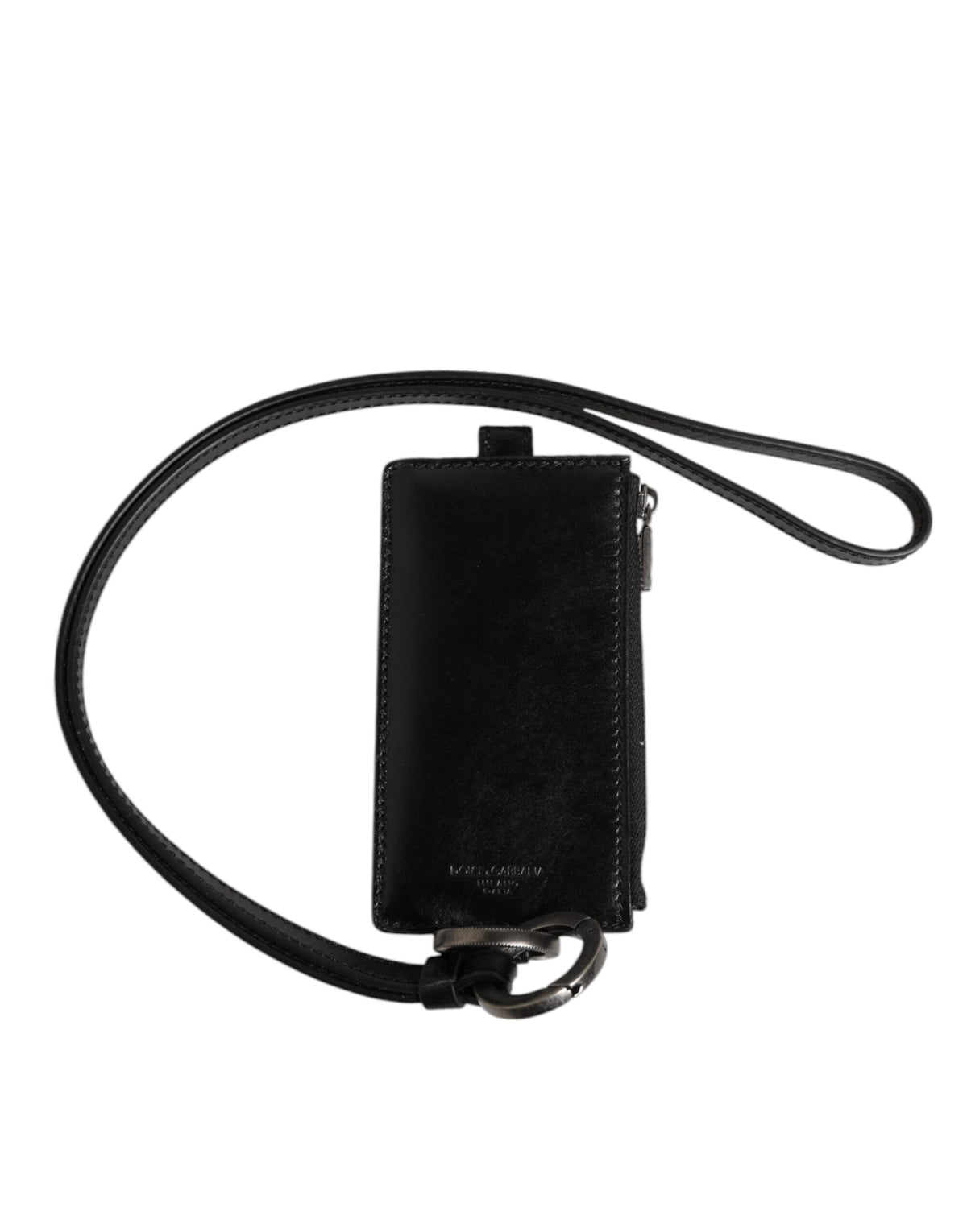 Dolce & Gabbana Black Leather Logo Embossed Lanyard Card Holder Men's Wallet
