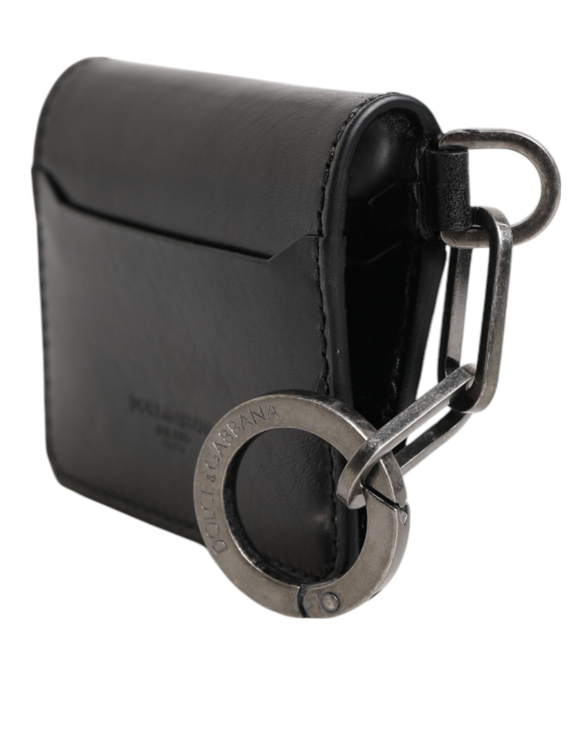 Dolce & Gabbana Men's Black Leather Logo Embossed Key Chain Card Holder Men's Wallet