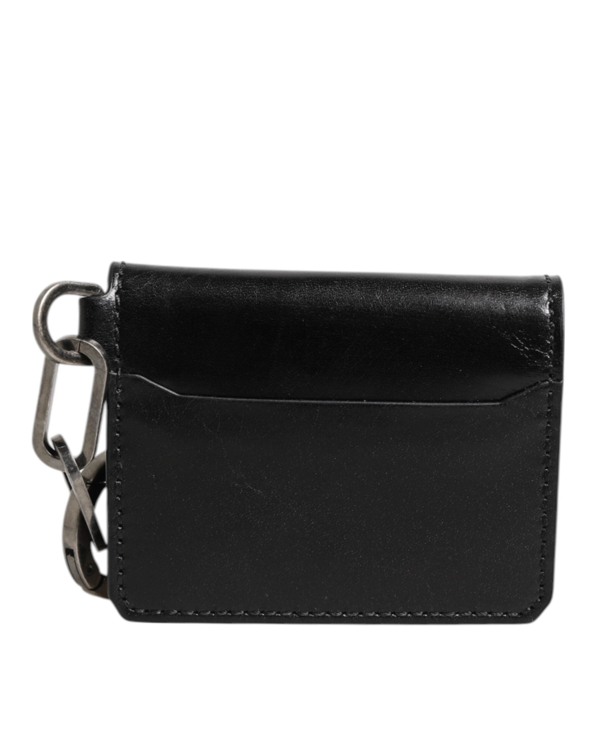 Dolce & Gabbana Men's Black Leather Logo Embossed Key Chain Card Holder Men's Wallet