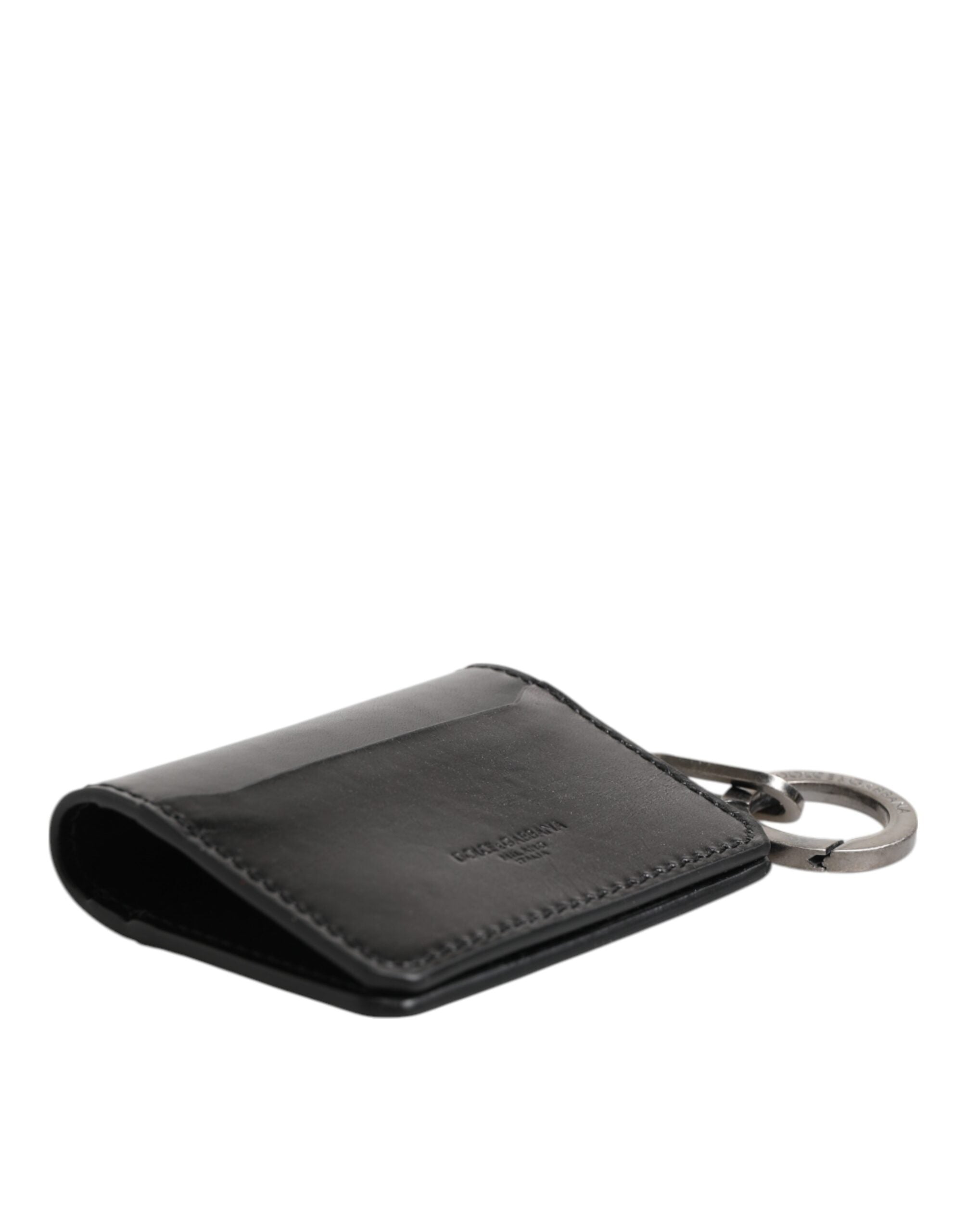 Dolce & Gabbana Men's Black Leather Logo Embossed Key Chain Card Holder Men's Wallet