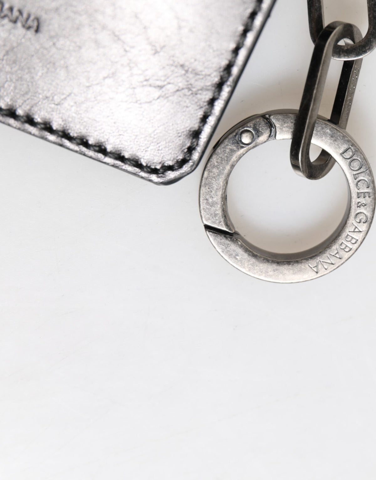 Dolce & Gabbana Men's Black Leather Logo Embossed Key Chain Card Holder Men's Wallet