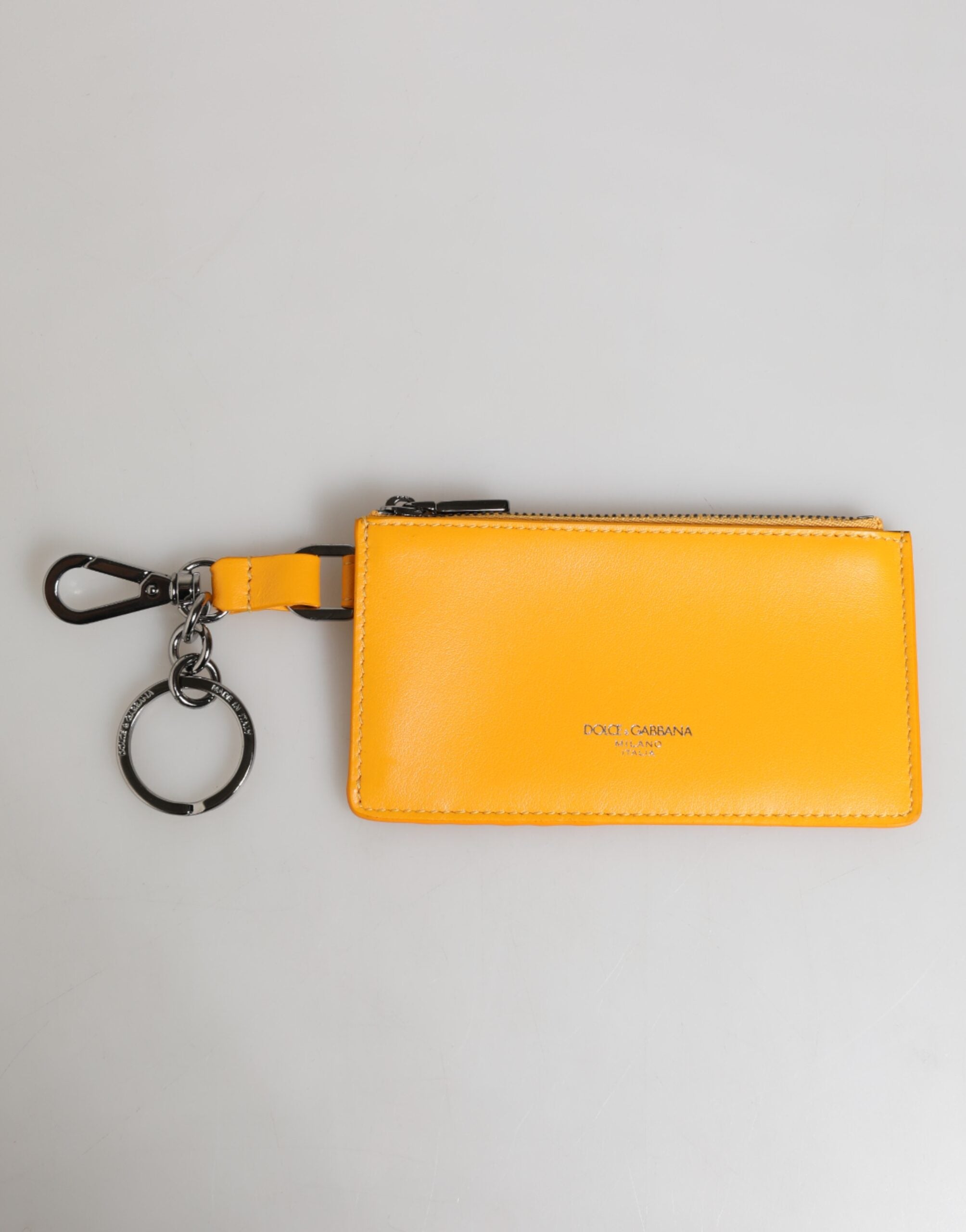 Dolce & Gabbana Yellow Orange Leather Credit Card Key Holder Clip On Men's Wallet