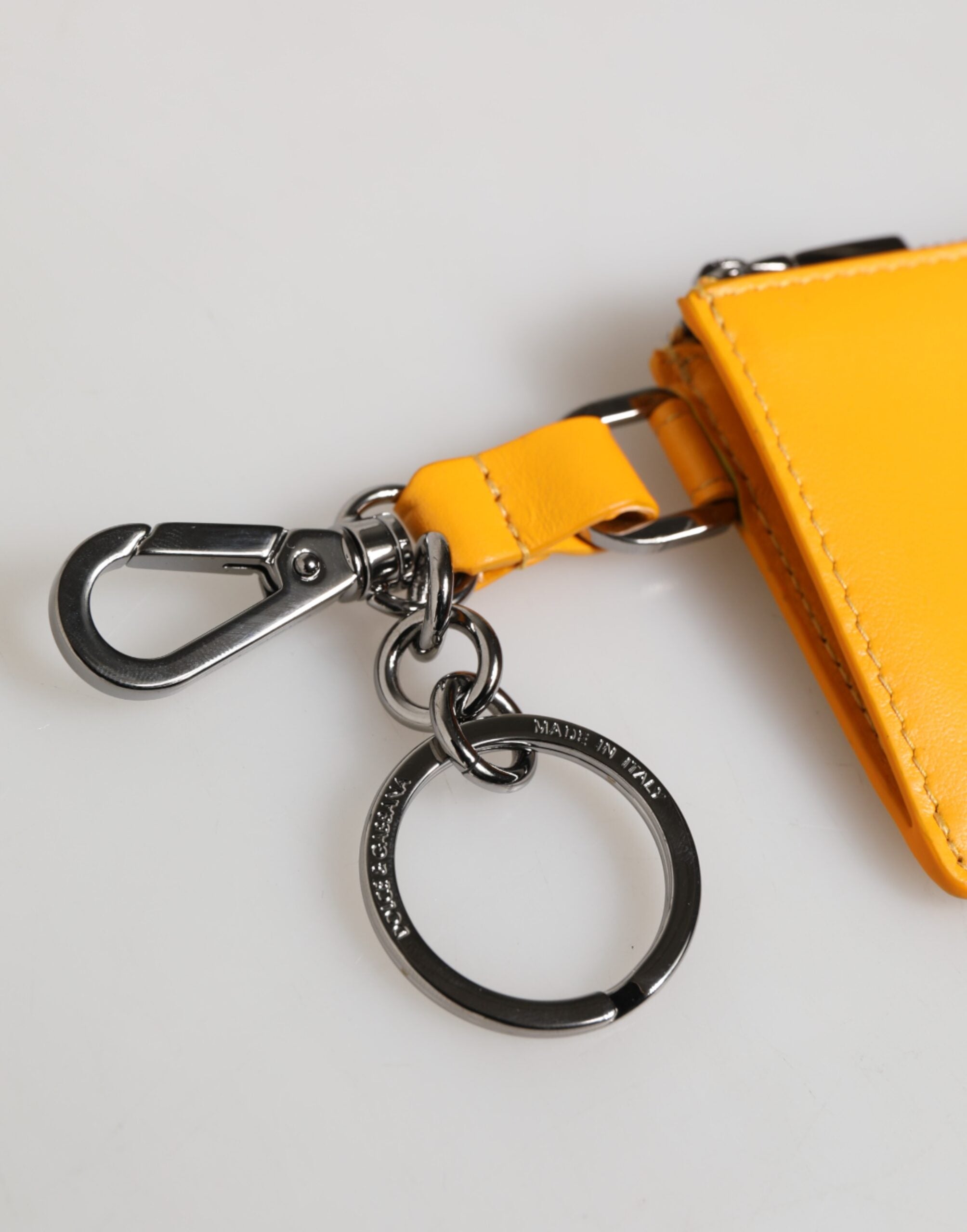 Dolce & Gabbana Yellow Orange Leather Credit Card Key Holder Clip On Men's Wallet