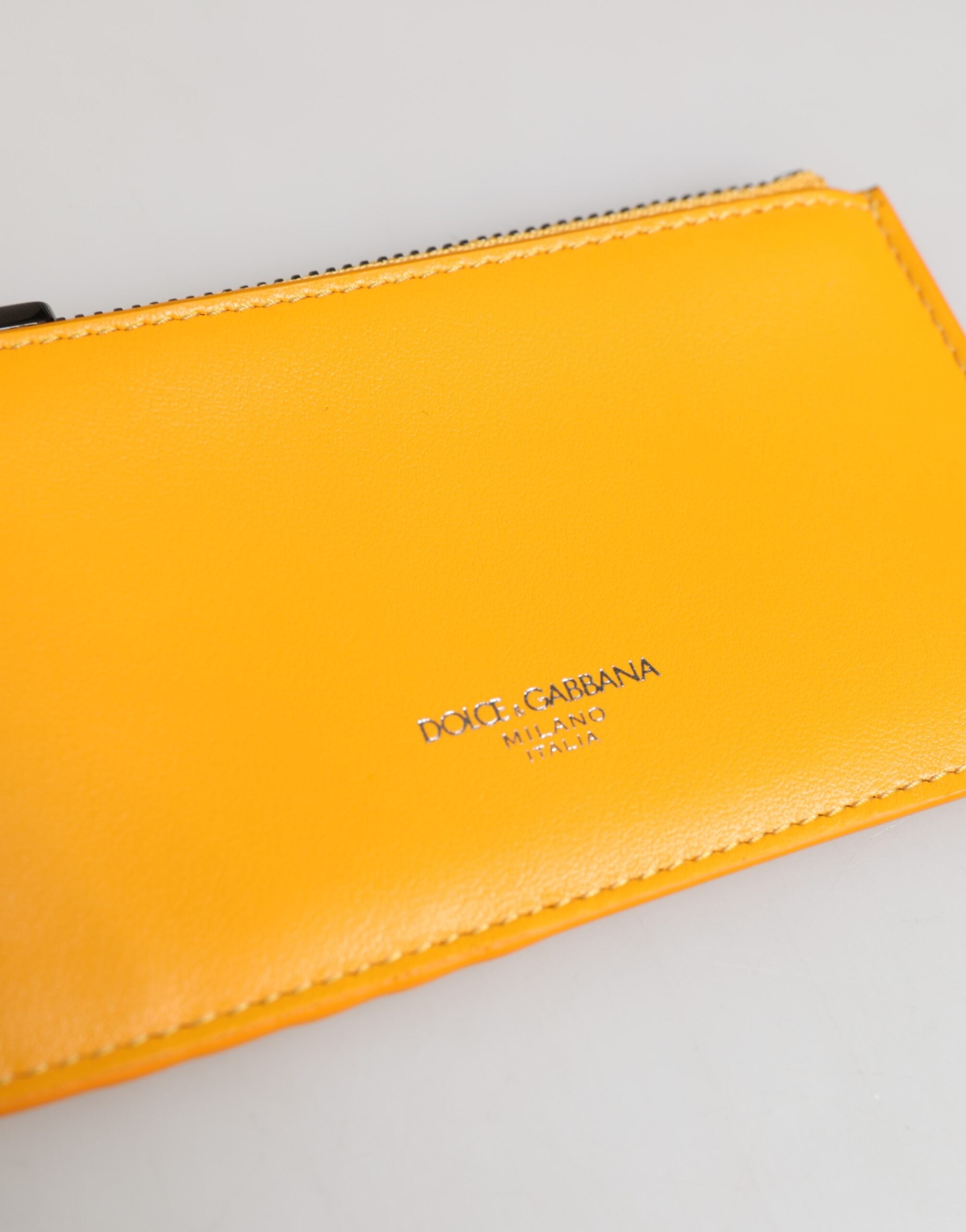 Dolce & Gabbana Yellow Orange Leather Credit Card Key Holder Clip On Men's Wallet