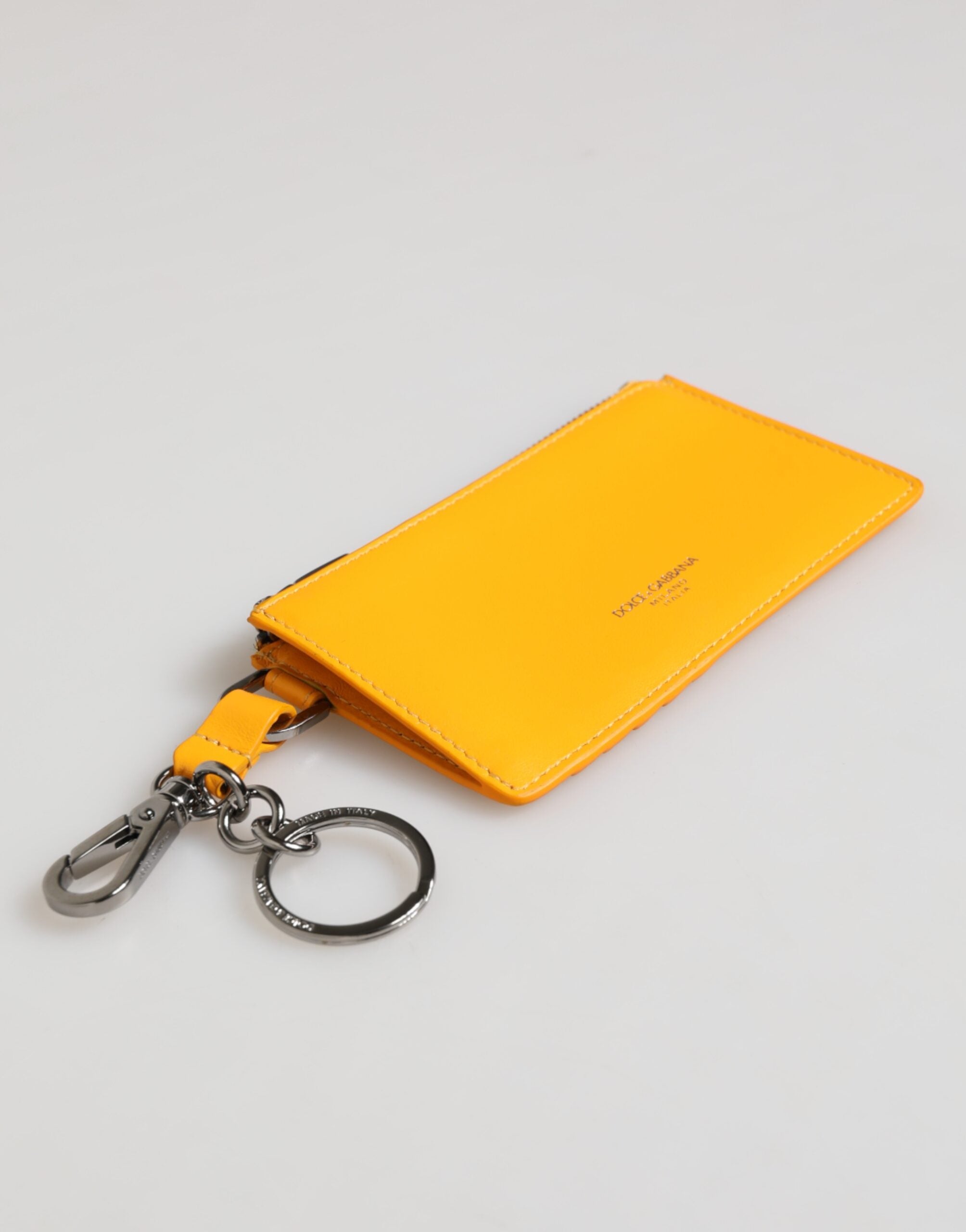 Dolce & Gabbana Yellow Orange Leather Credit Card Key Holder Clip On Men's Wallet