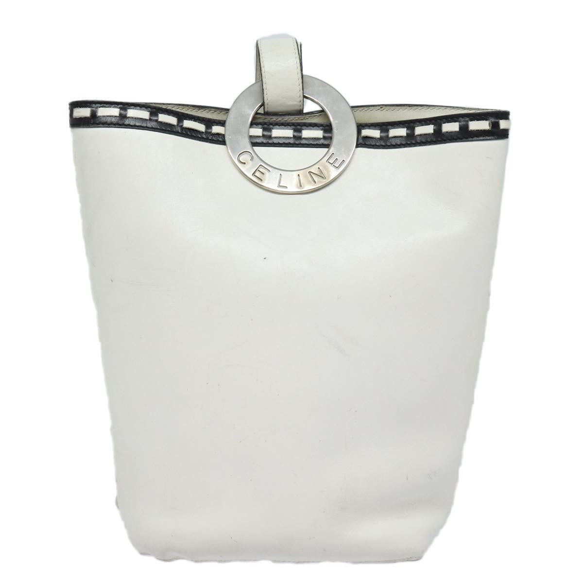 Celine Vintage Circle Logo Leather White Leather Shoulder Bag Bag (Pre-Owned)