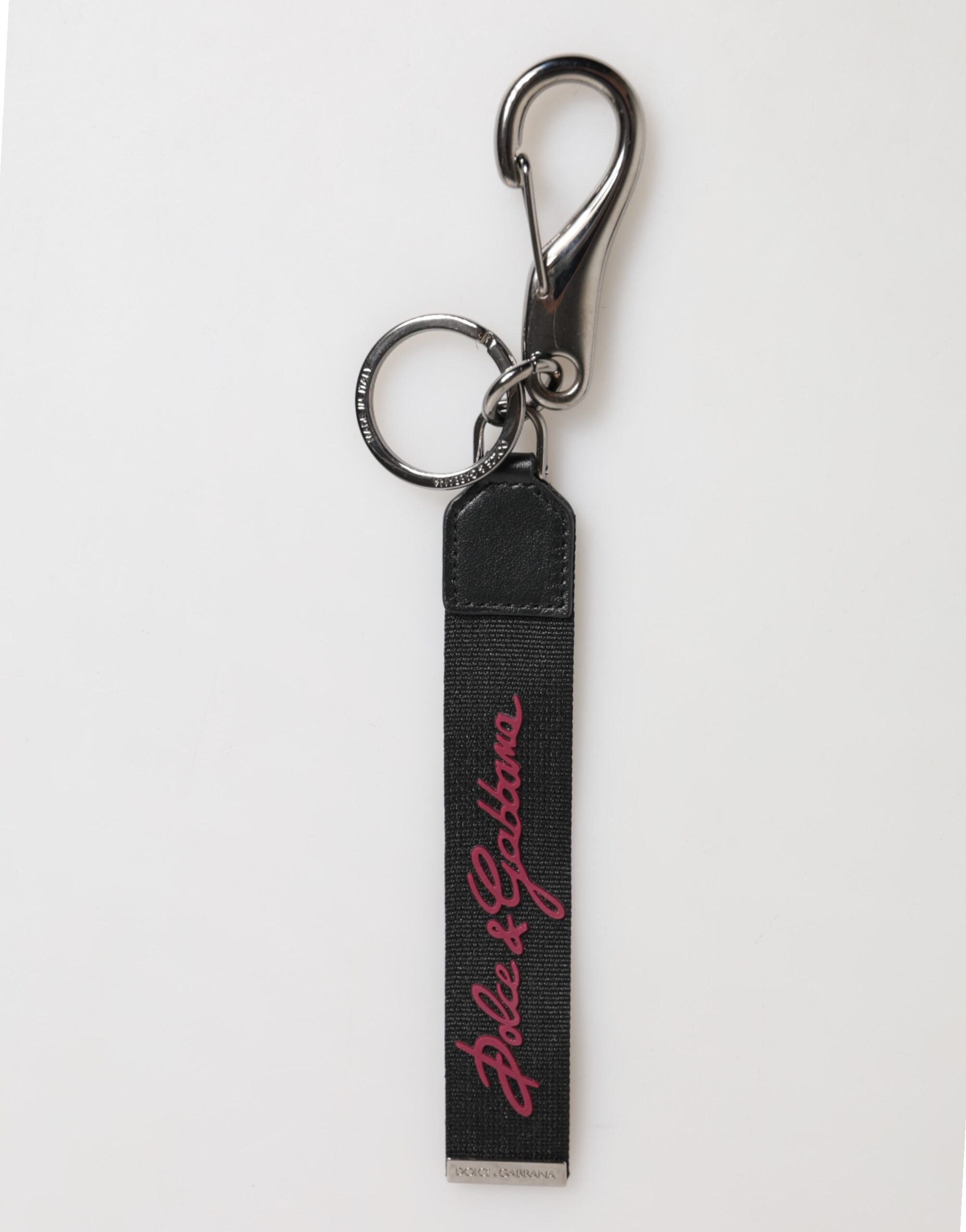 Dolce & Gabbana Black Burgundy Polyester DG Logo Men Keychain Men's Keyring