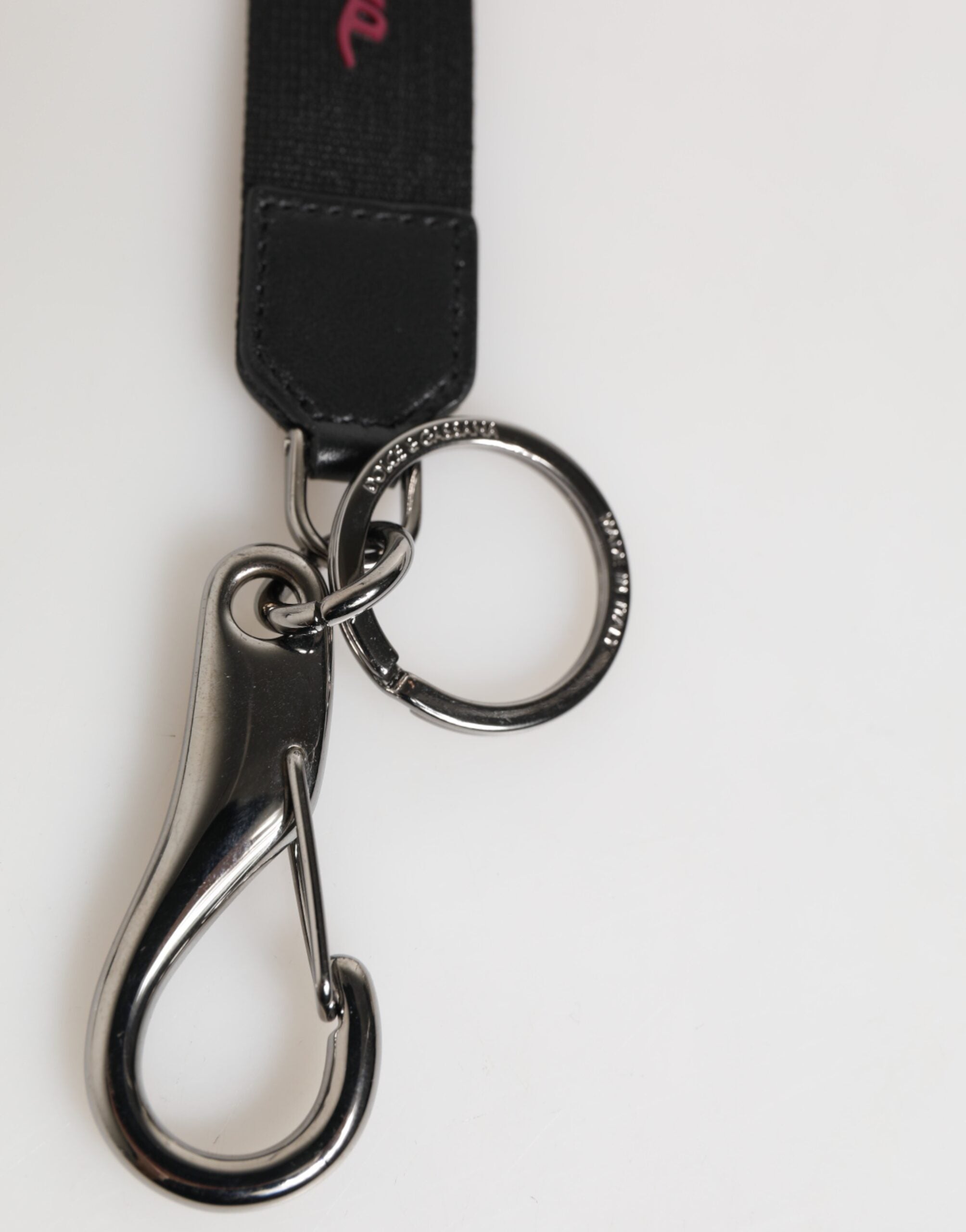 Dolce & Gabbana Black Burgundy Polyester DG Logo Men Keychain Men's Keyring