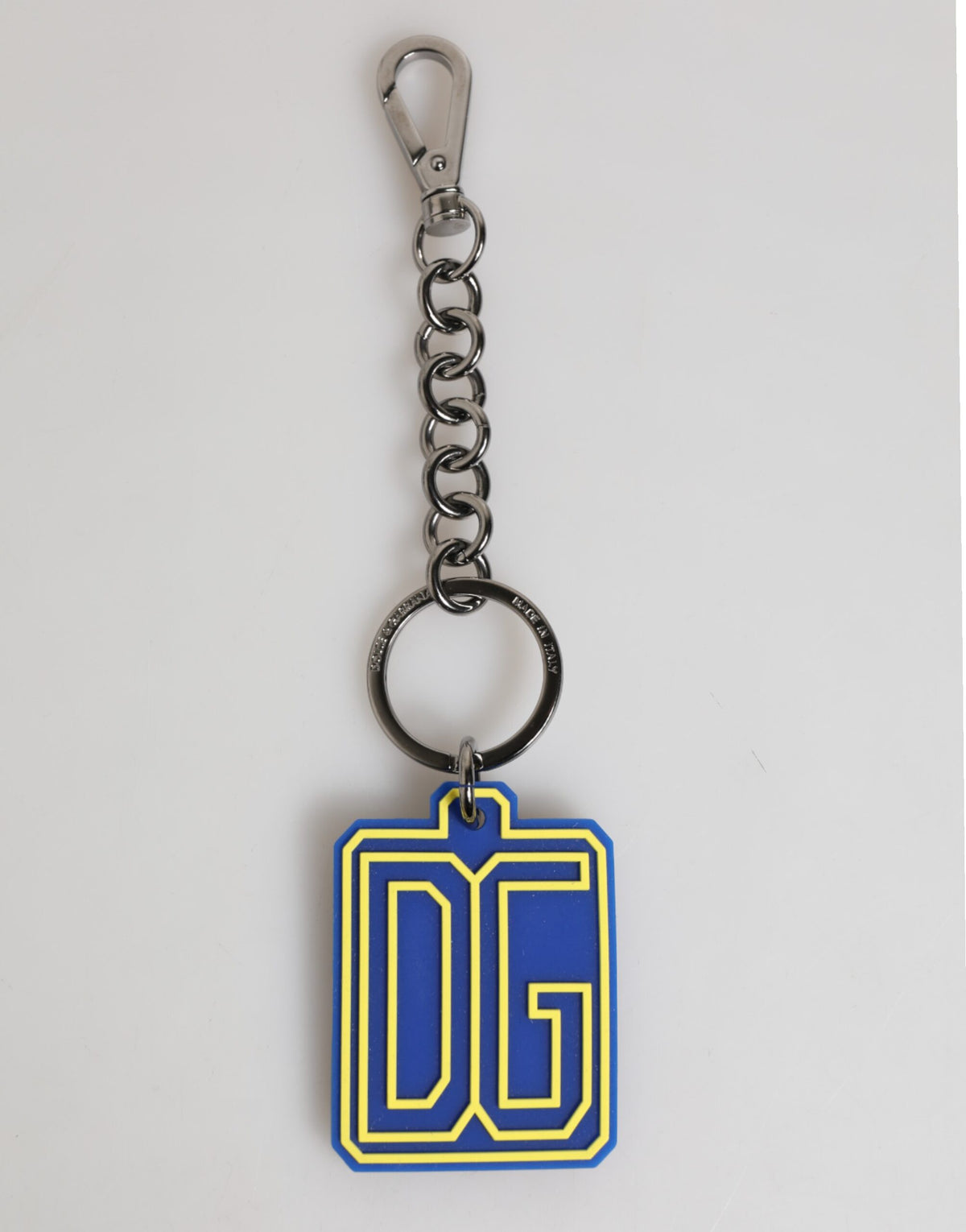 Dolce & Gabbana Blue Yellow DG Rubber Logo Silver Men Keychain Men's Keyring