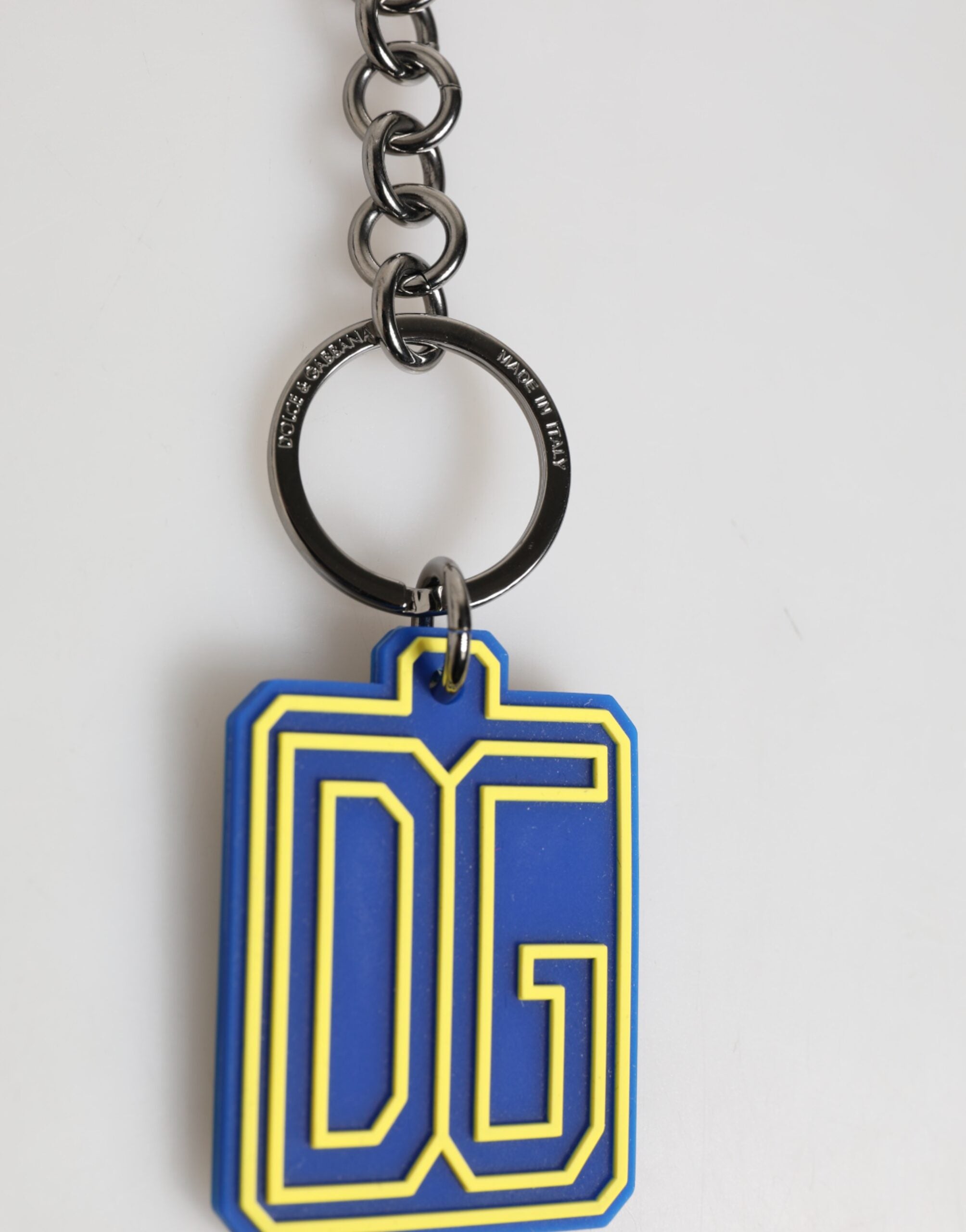 Dolce & Gabbana Blue Yellow DG Rubber Logo Silver Men Keychain Men's Keyring