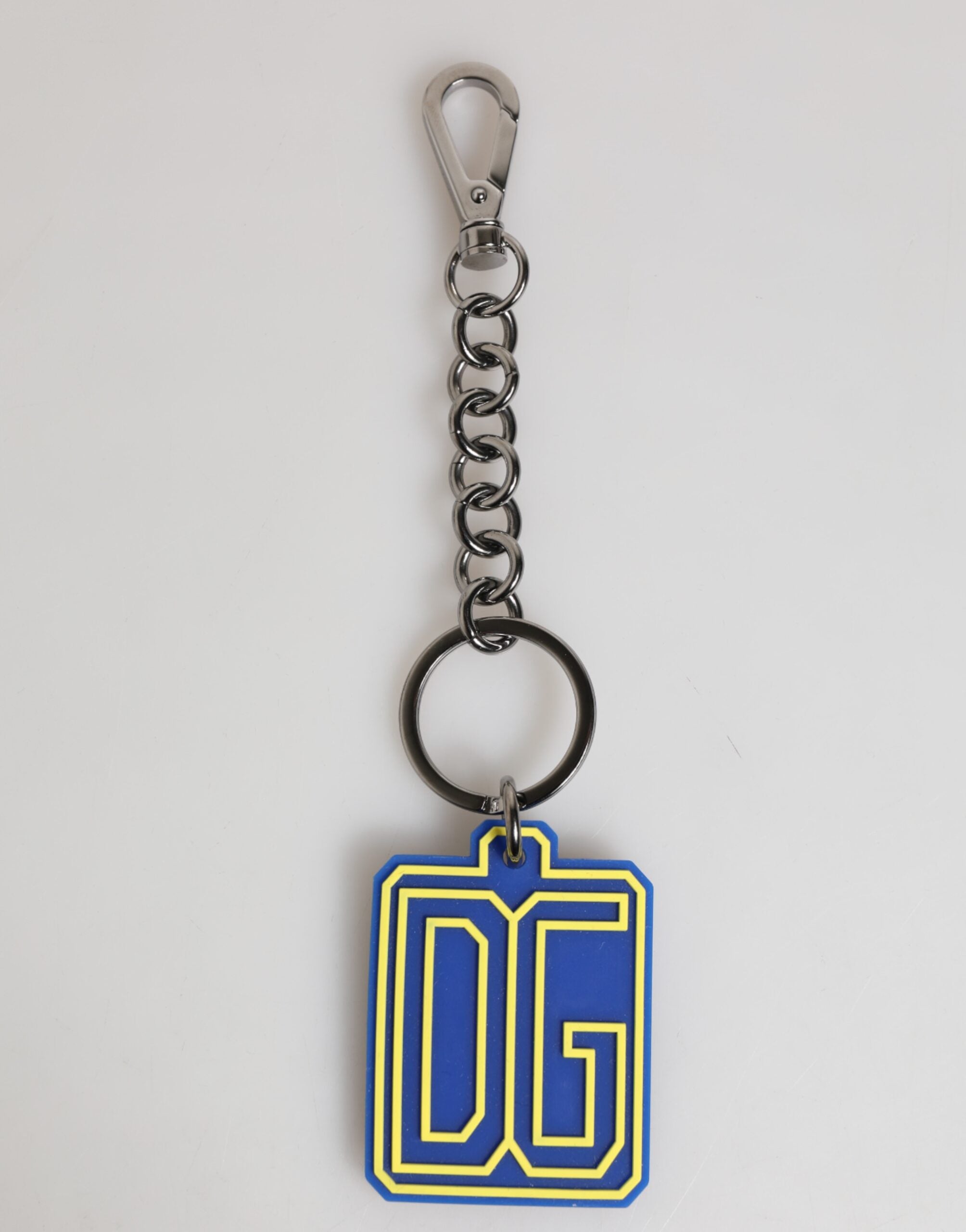 Dolce & Gabbana Blue Yellow DG Rubber Logo Silver Men Keychain Men's Keyring