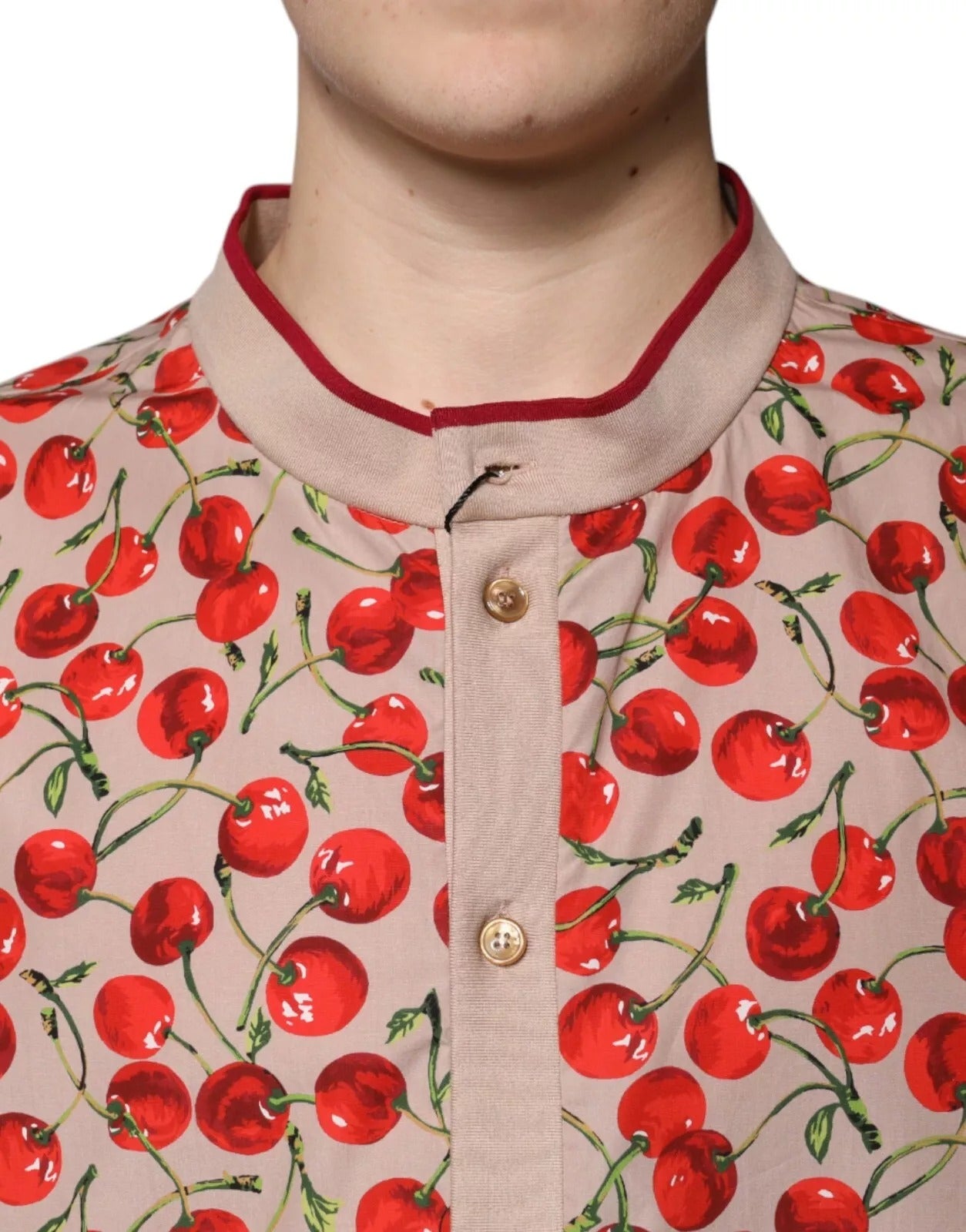 Dolce & Gabbana Beige Cherry Nylon Buttoned Casual Men's Shirt