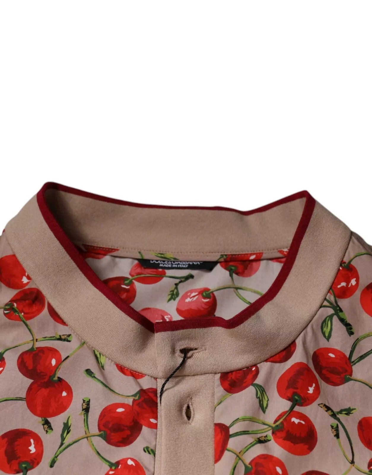 Dolce & Gabbana Beige Cherry Nylon Buttoned Casual Men's Shirt