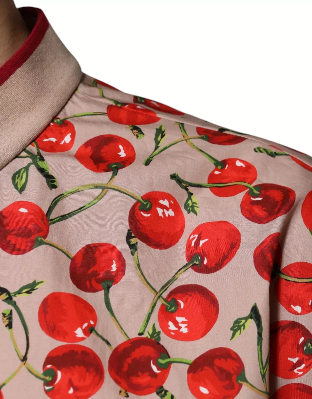 Dolce & Gabbana Beige Cherry Nylon Buttoned Casual Men's Shirt