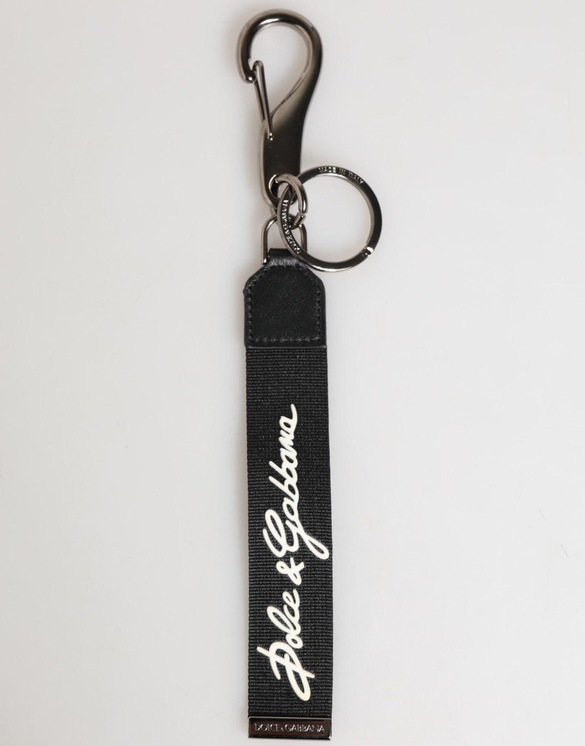 Dolce & Gabbana Black White Polyester DG Logo Silver Men Keychain Men's Keyring