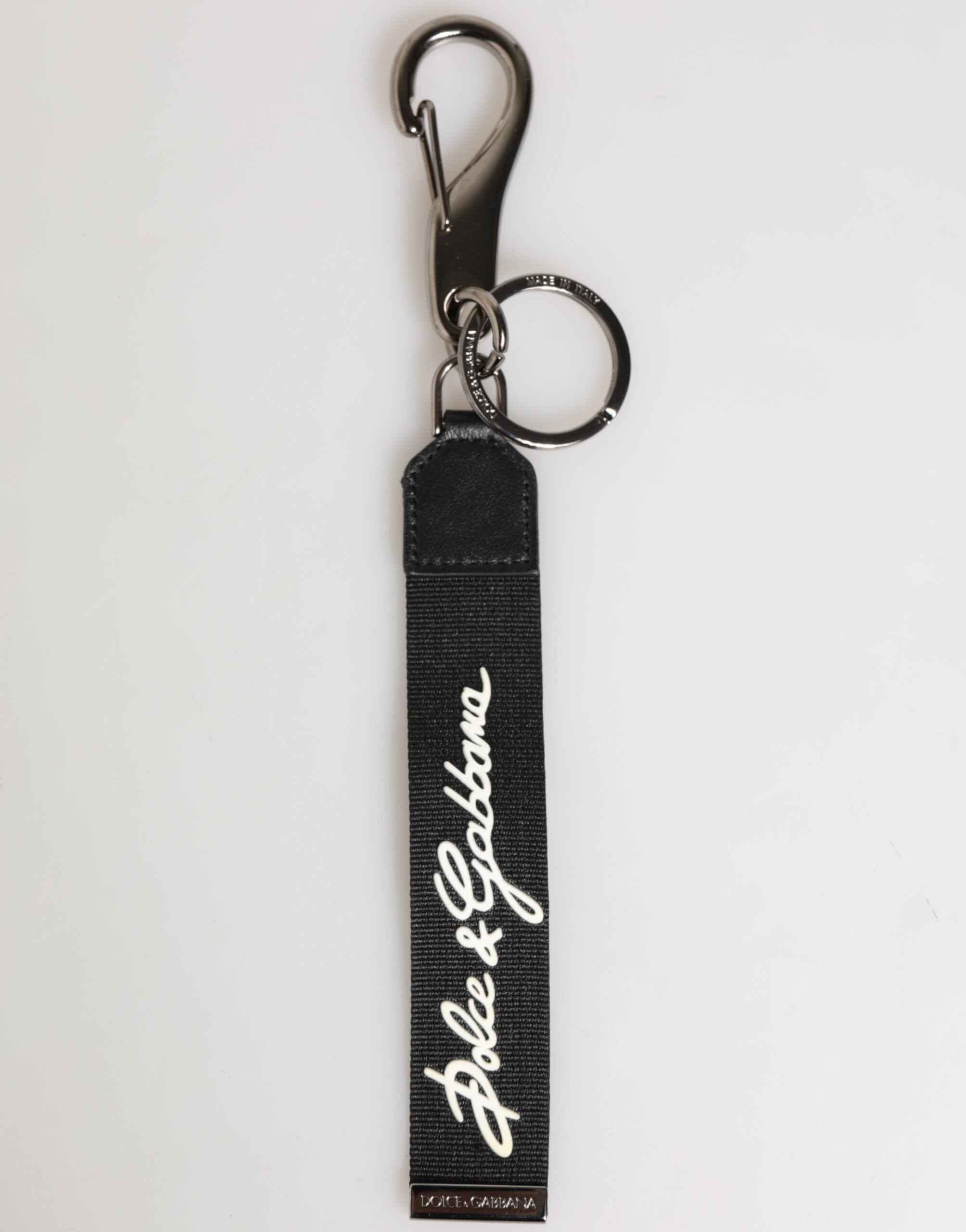 Dolce & Gabbana Black White Polyester DG Logo Silver Men Keychain Men's Keyring