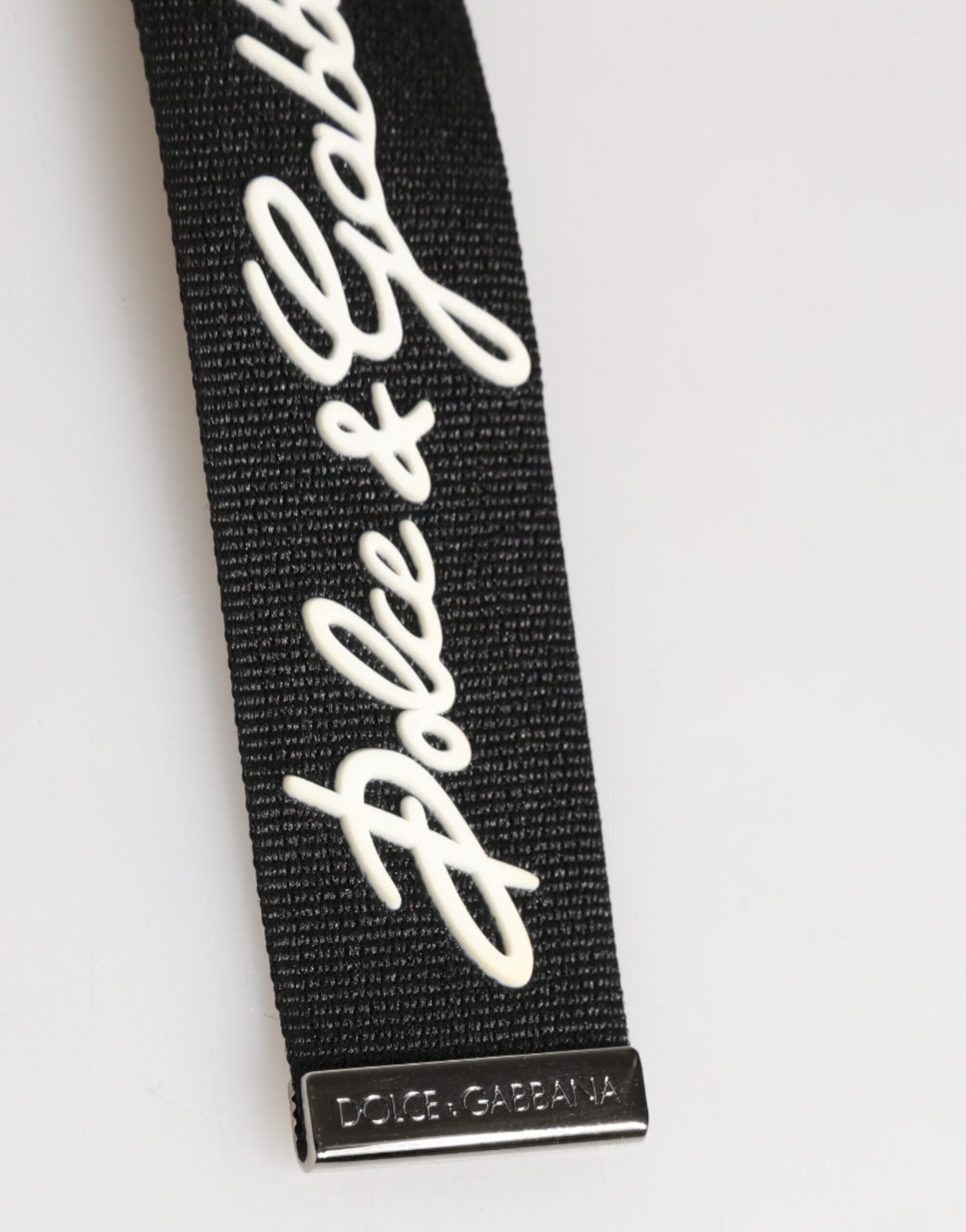 Dolce & Gabbana Black White Polyester DG Logo Silver Men Keychain Men's Keyring