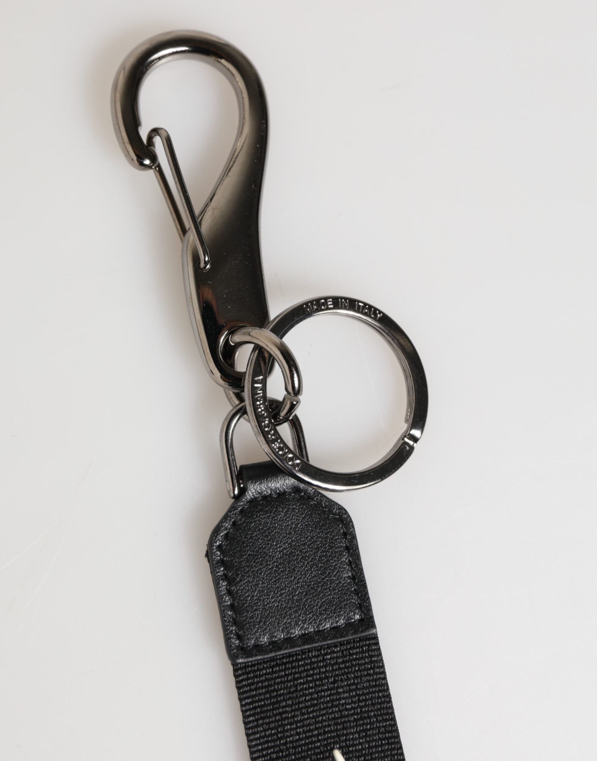 Dolce & Gabbana Black White Polyester DG Logo Silver Men Keychain Men's Keyring