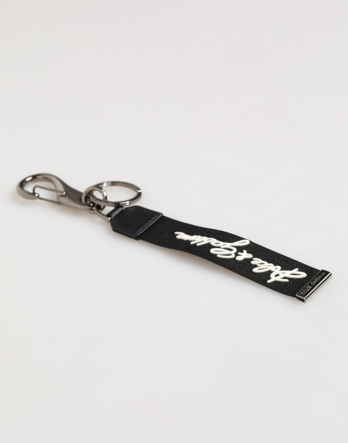 Dolce & Gabbana Black White Polyester DG Logo Silver Men Keychain Men's Keyring