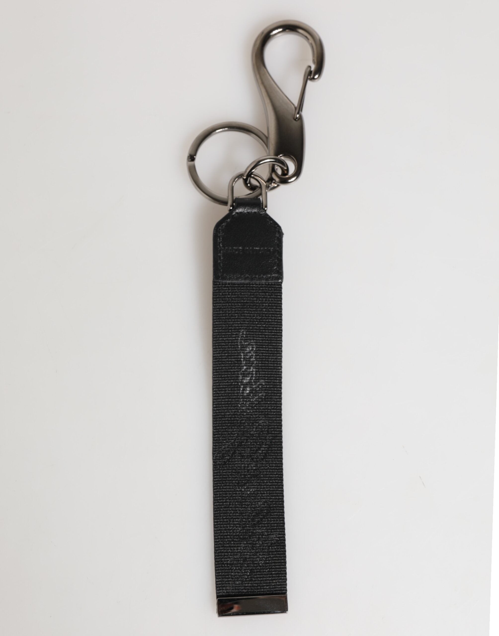 Dolce & Gabbana Black White Polyester DG Logo Silver Men Keychain Men's Keyring