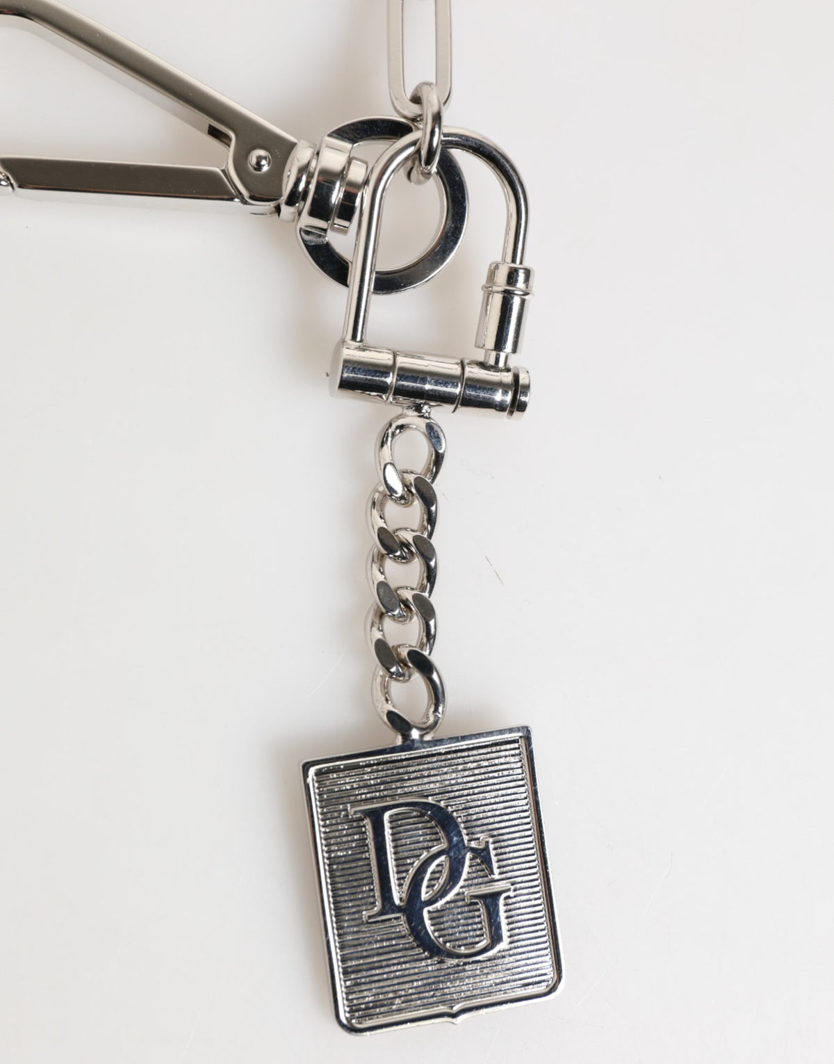 Dolce & Gabbana Silver Tone Metal Chain DG Logo Pendant Men Men's Necklace