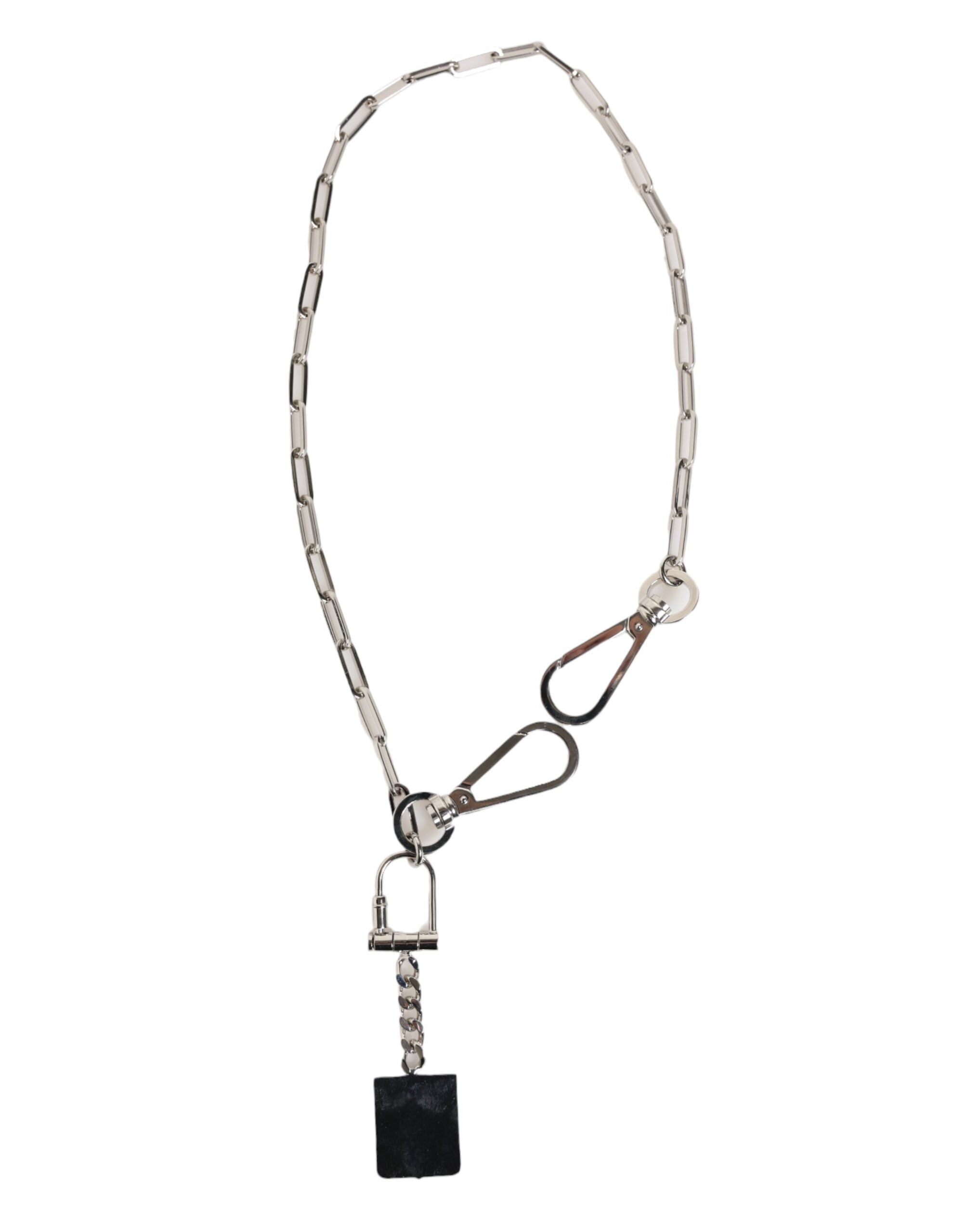 Dolce & Gabbana Silver Tone Metal Chain DG Logo Pendant Men Men's Necklace
