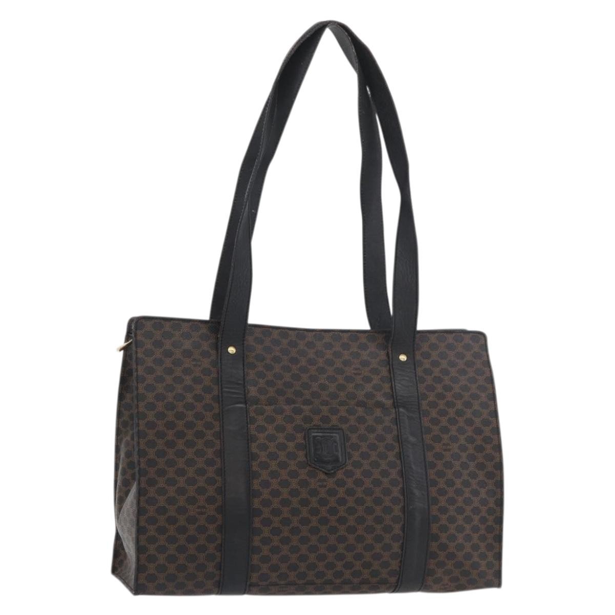 Celine Vintage Macadam Shopper Tote Coated Canvas Black Canvas Tote Bag Bag (Pre-Owned)