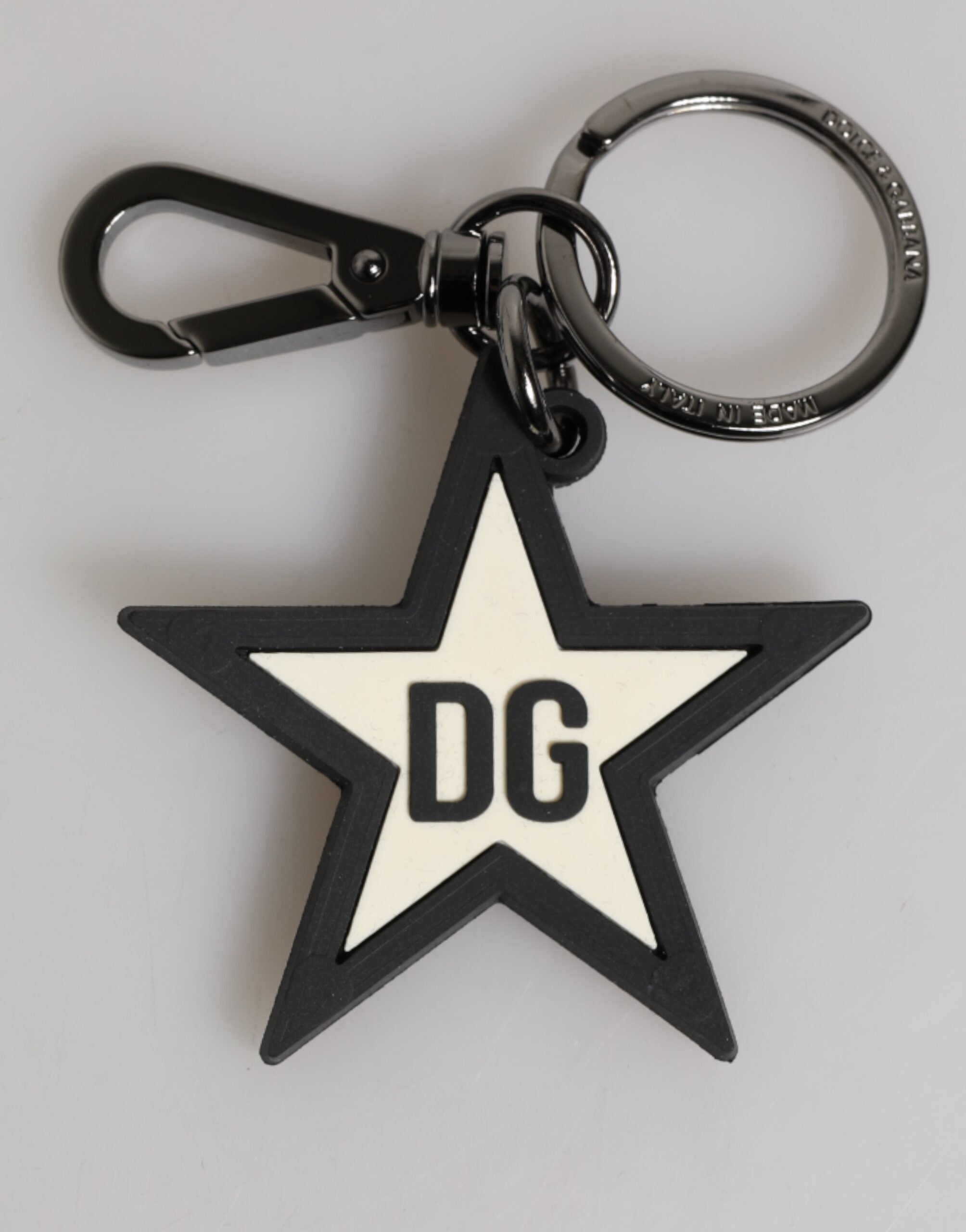Dolce & Gabbana White Black DG Logo Star Rubber Men's Keychain Men's Keyring