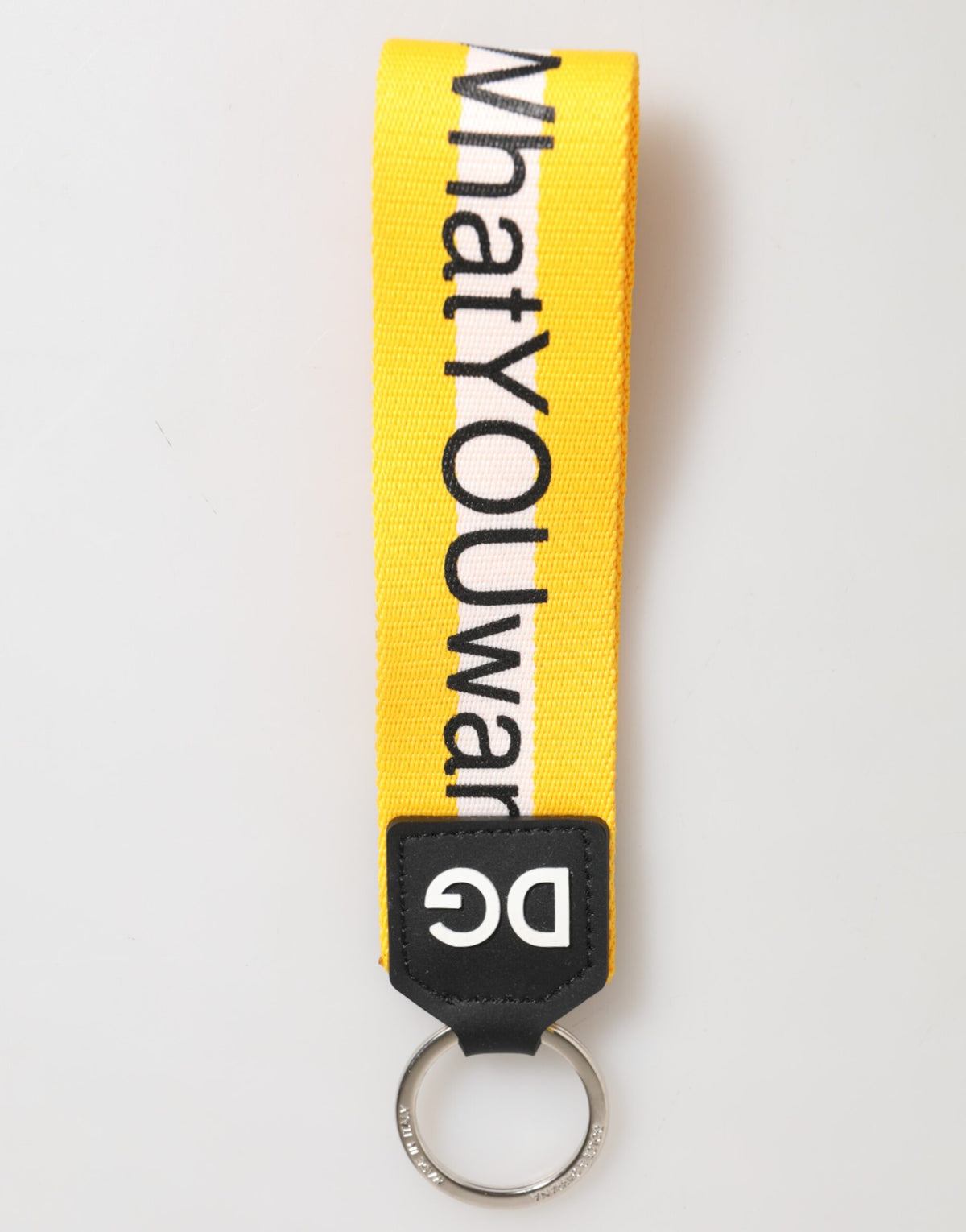 Dolce & Gabbana Yellow Logo Polyester Silver Brass Holder Keychain Men's Keyring