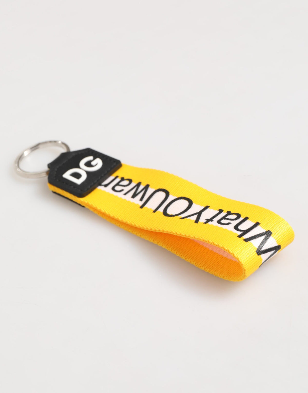 Dolce & Gabbana Yellow Logo Polyester Silver Brass Holder Keychain Men's Keyring