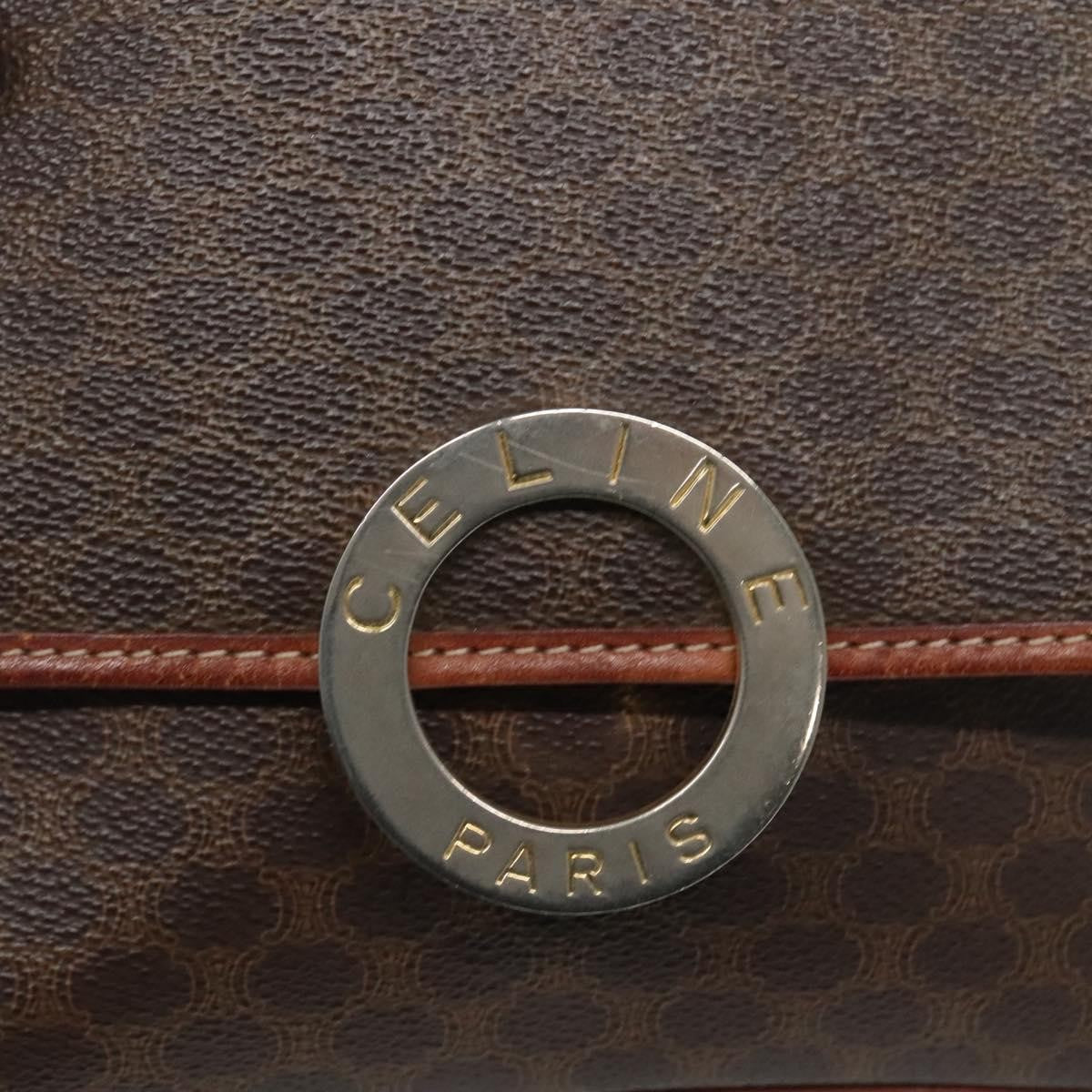 Celine Vintage Macadam Circle Logo Canvas And Leather Brown Canvas Shoulder Bag Bag (Pre-Owned)