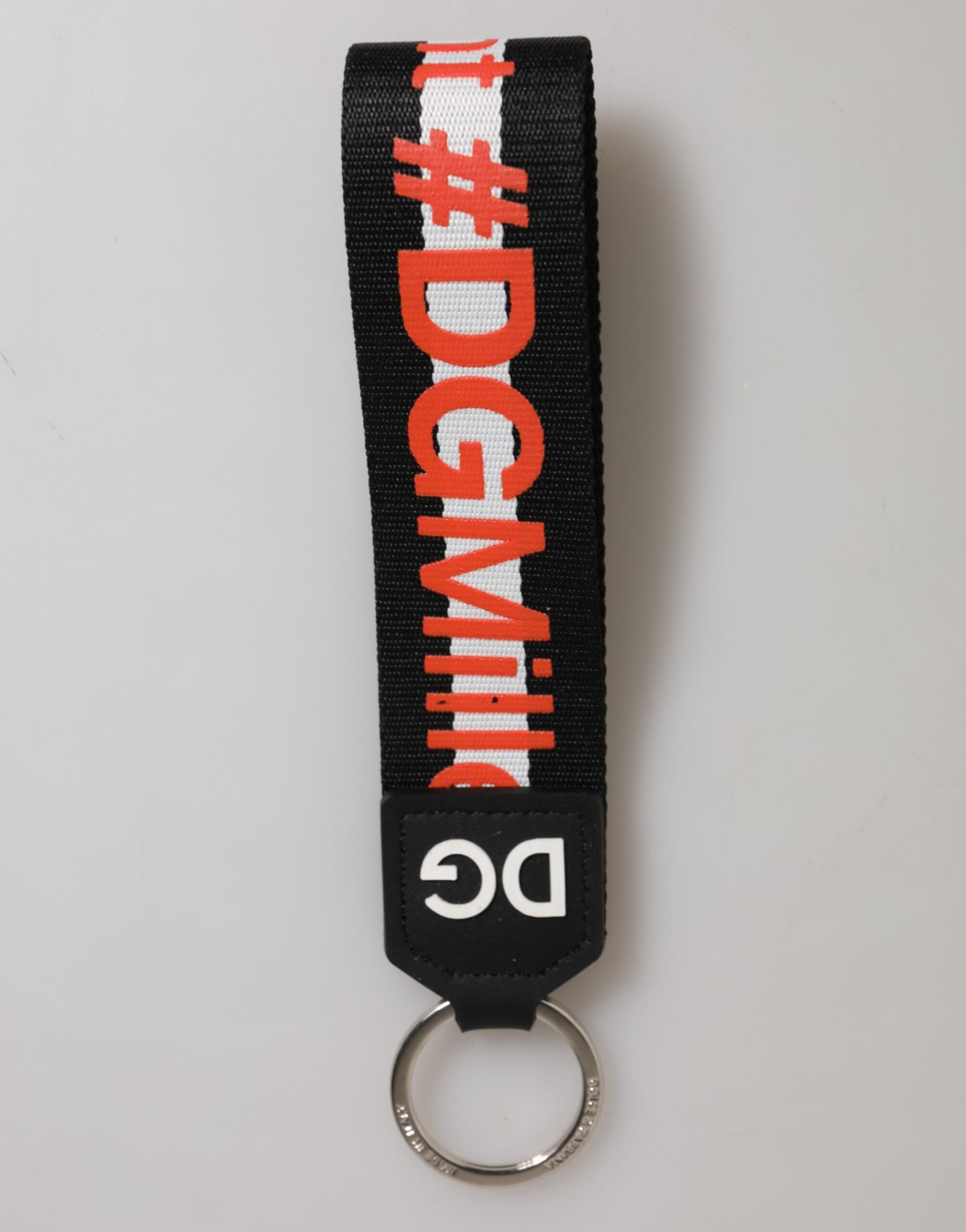 Dolce & Gabbana Black Red Logo Polyester Brass Holder Keychain Men's Keyring (Pre-Owned)