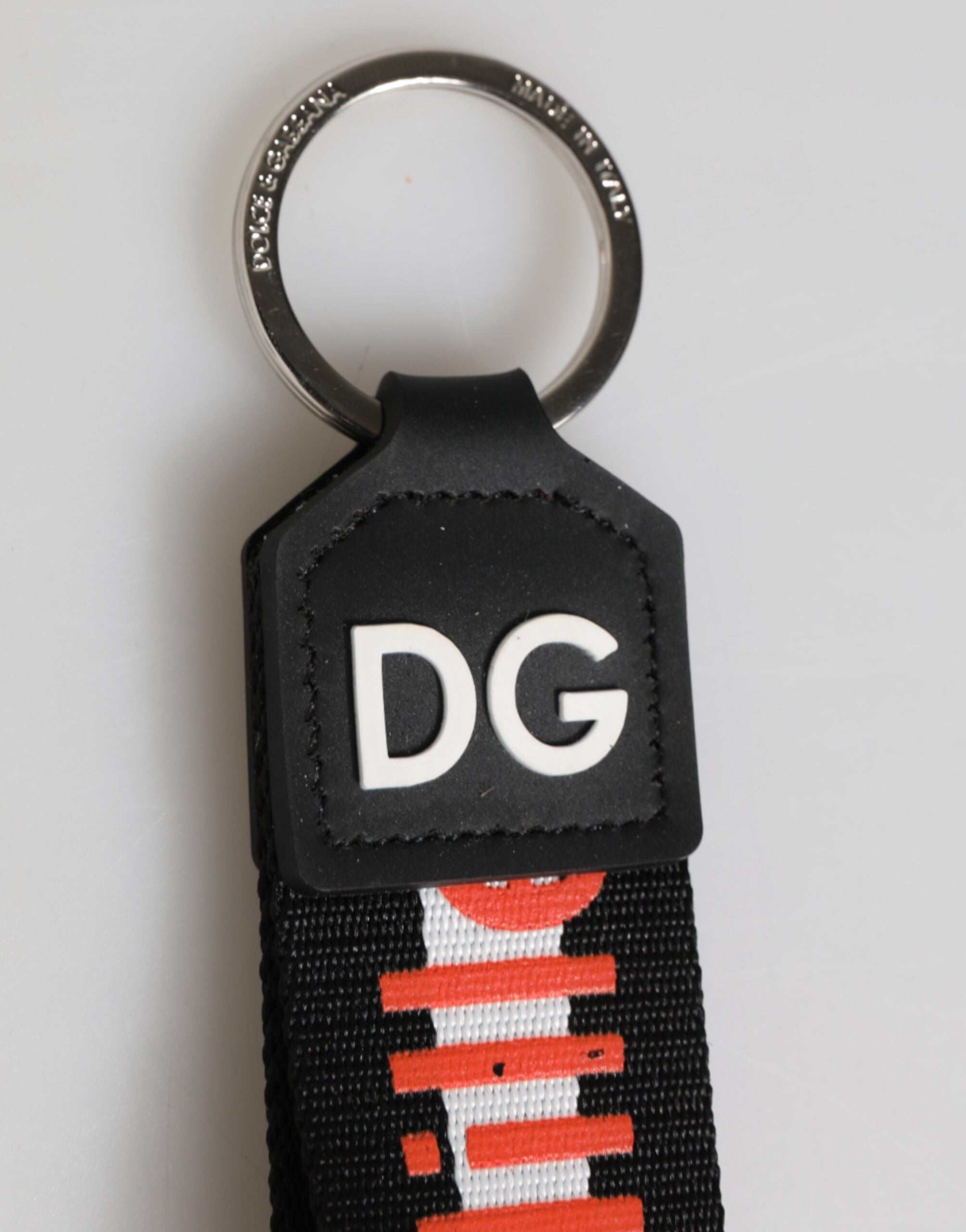Dolce & Gabbana Black Red Logo Polyester Brass Holder Keychain Men's Keyring (Pre-Owned)
