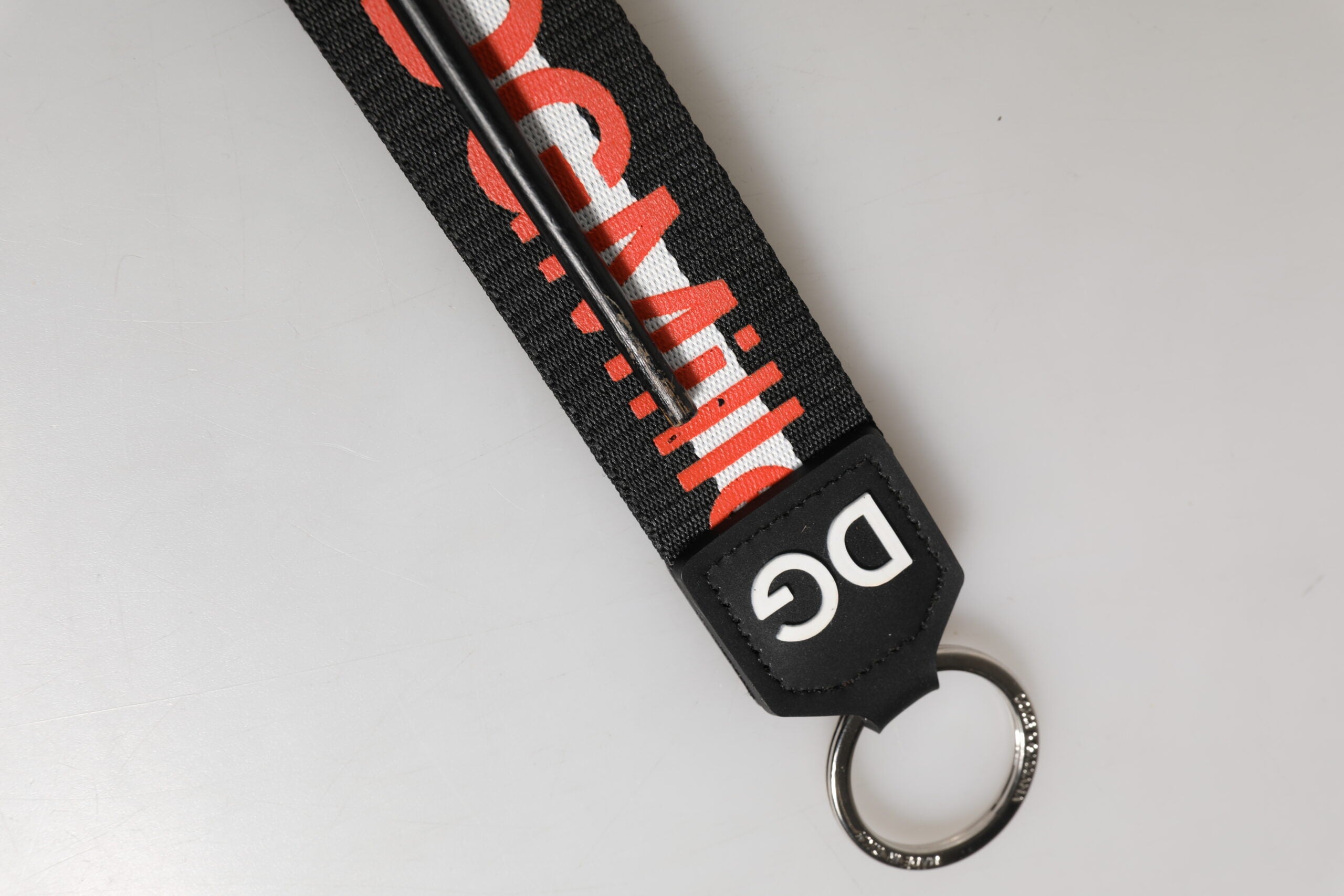 Dolce & Gabbana Black Red Logo Polyester Brass Holder Keychain Men's Keyring (Pre-Owned)