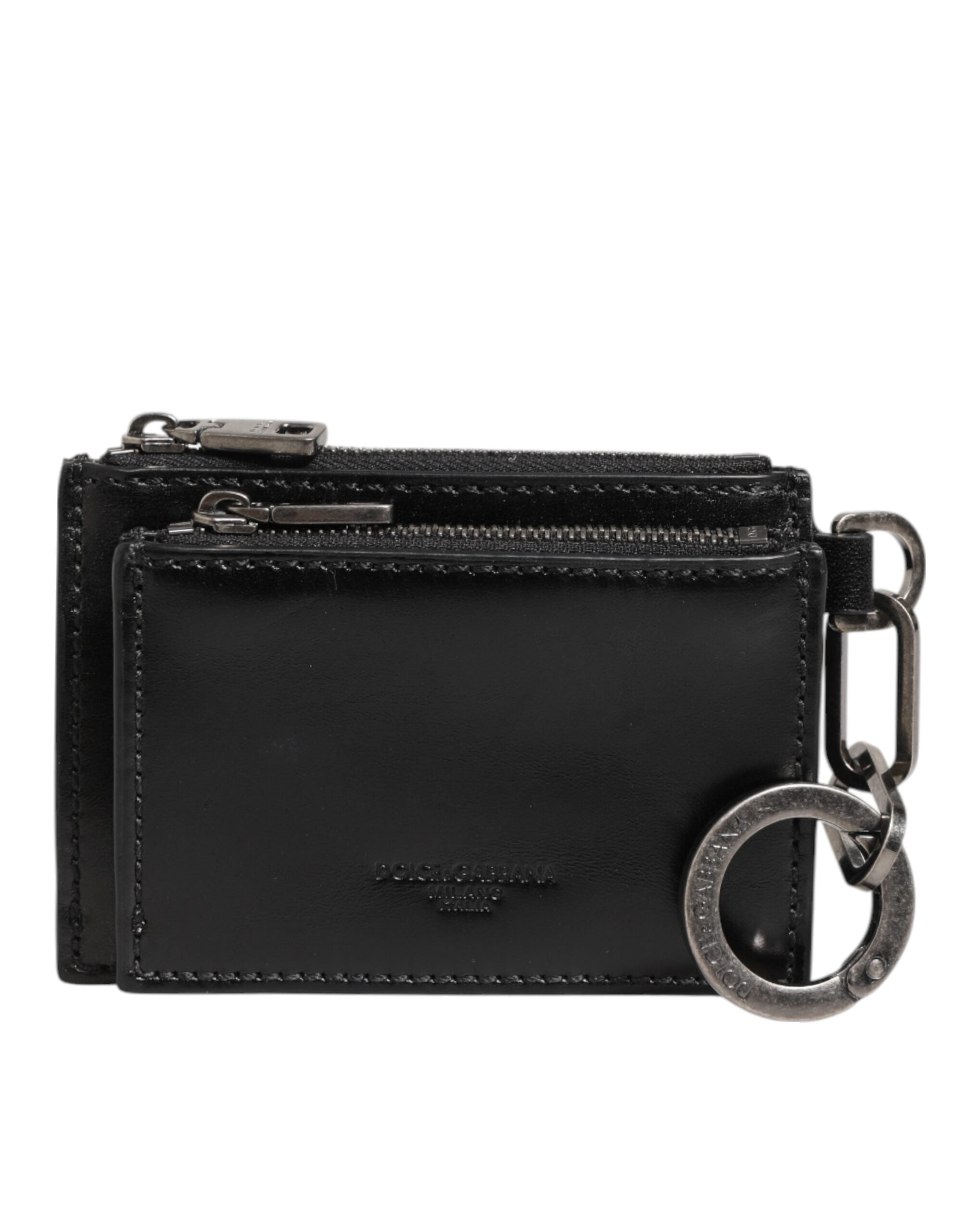 Dolce & Gabbana Black Leather Zipped Card Holder Coin Purse Keyring Men's Wallet