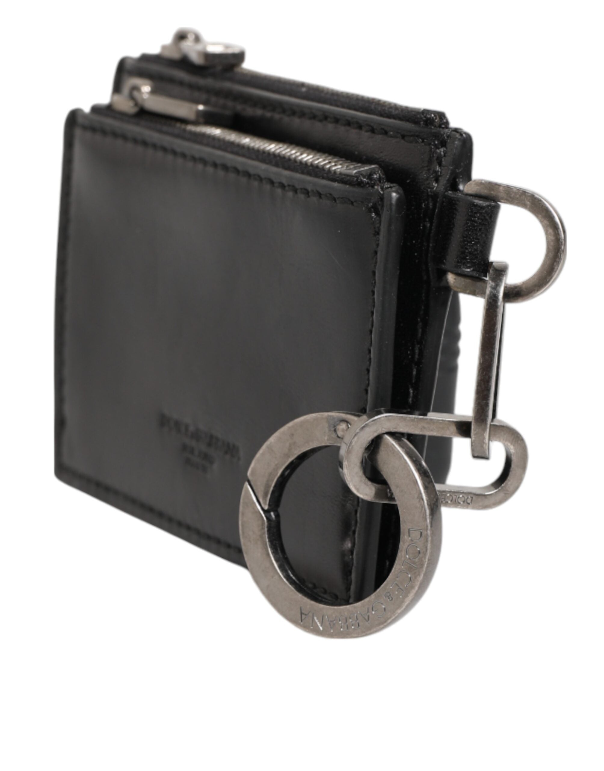Dolce & Gabbana Black Leather Zipped Card Holder Coin Purse Keyring Men's Wallet
