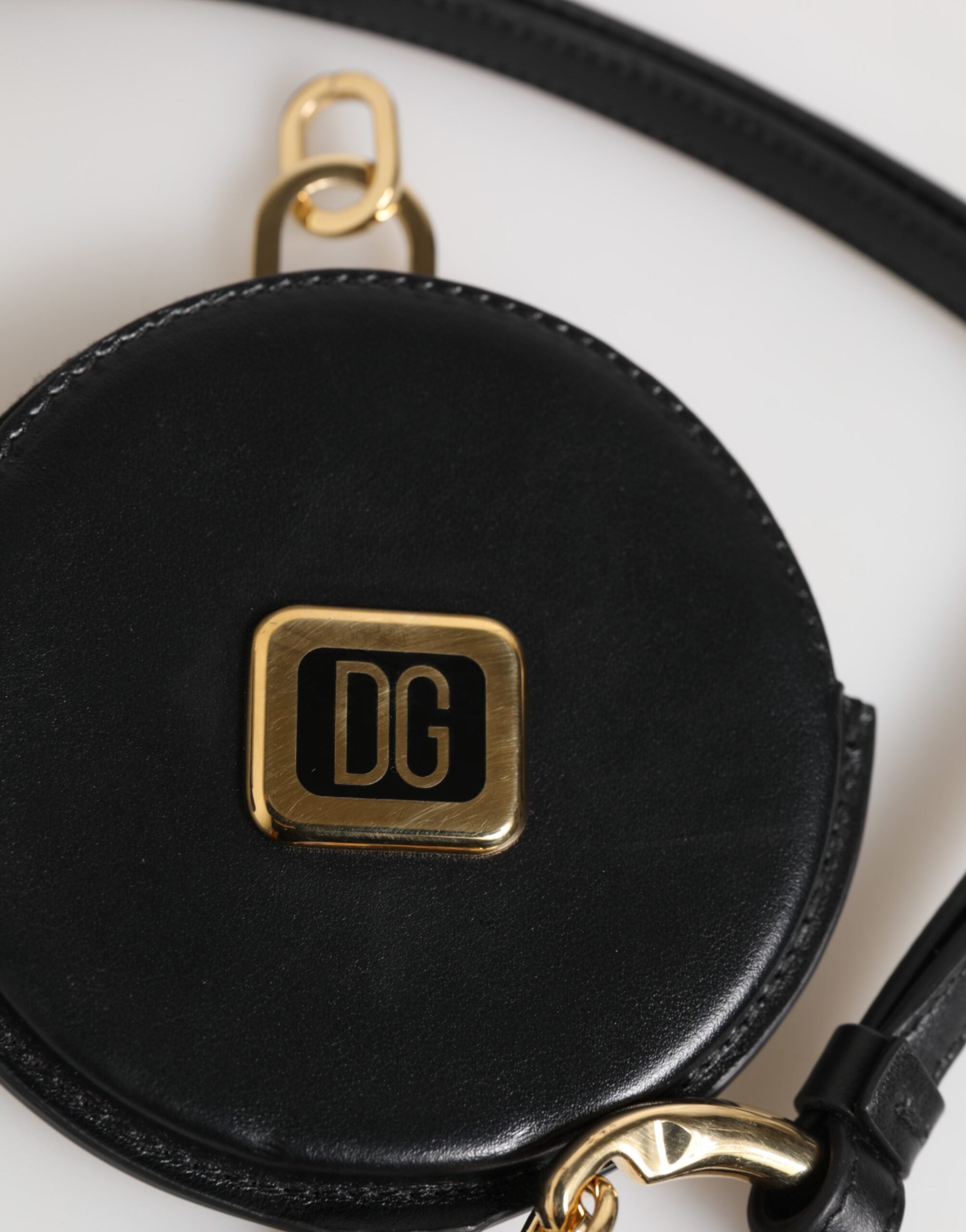Dolce & Gabbana Black Round Leather DG Logo Coin Purse Lanyard Men's Wallet