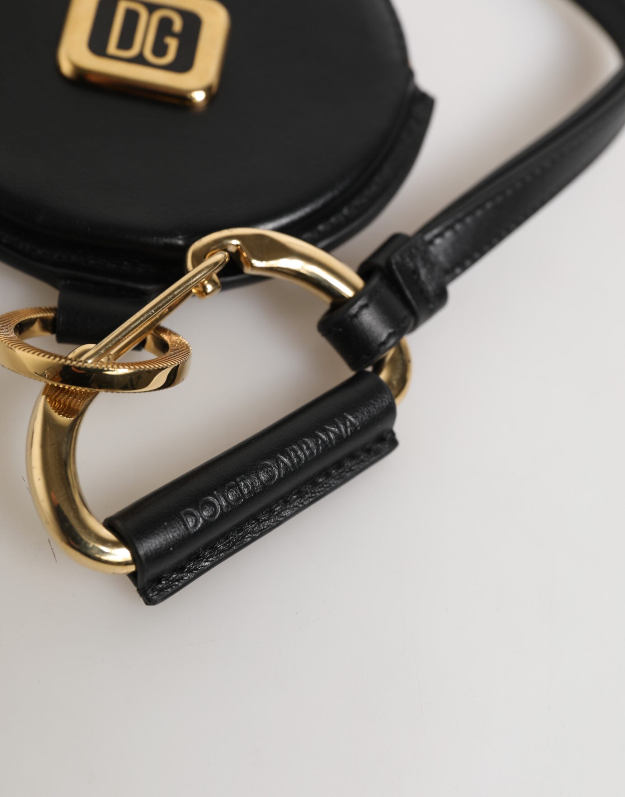 Dolce & Gabbana Black Round Leather DG Logo Coin Purse Lanyard Men's Wallet