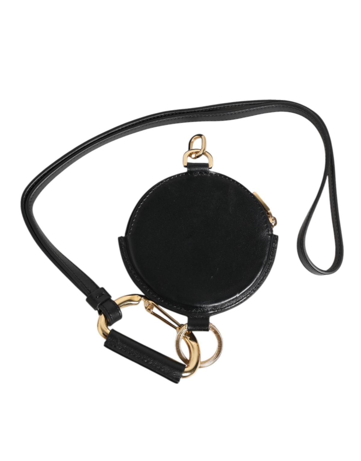 Dolce & Gabbana Black Round Leather DG Logo Coin Purse Lanyard Men's Wallet
