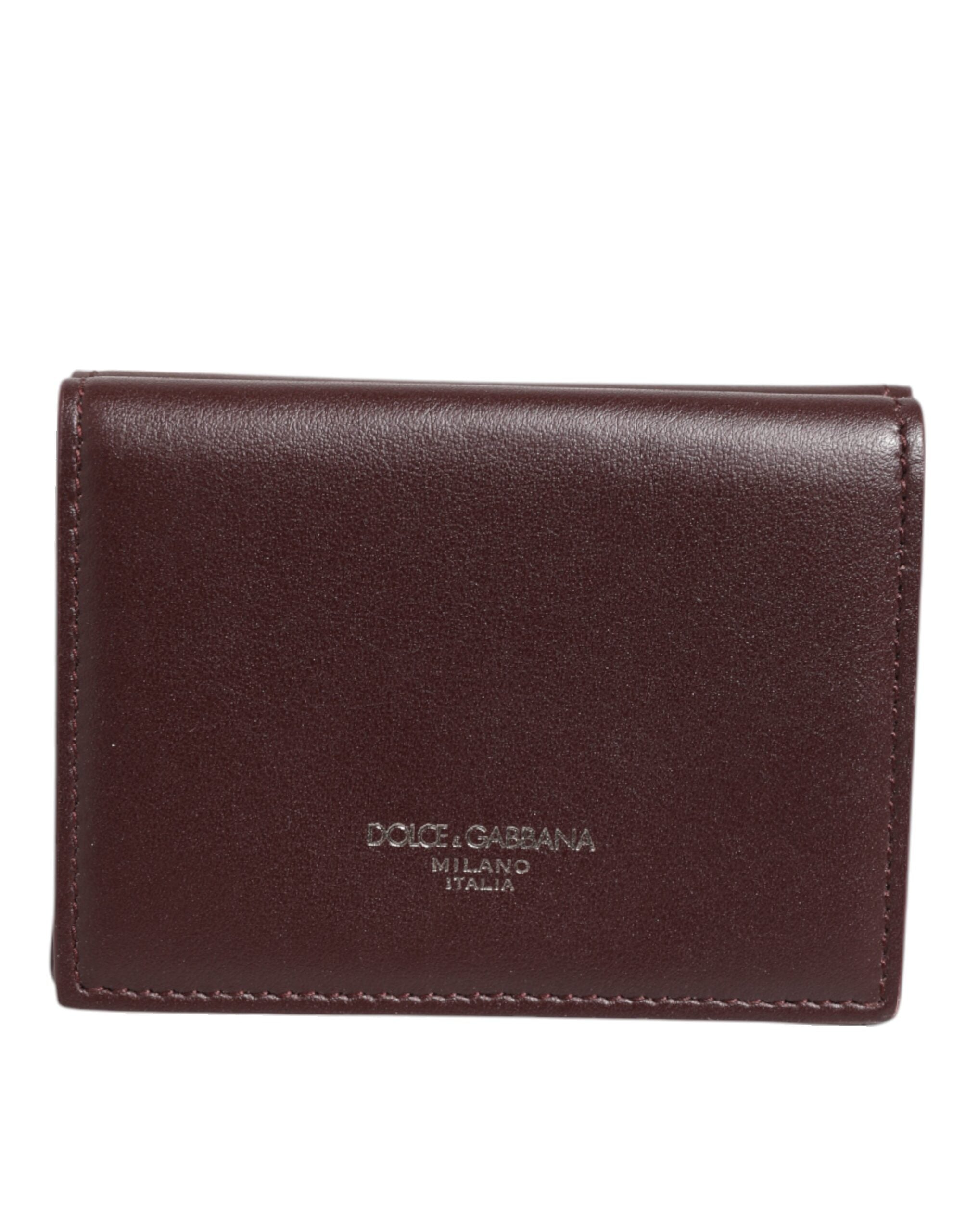 Dolce & Gabbana Leather Embossed Logo Trifold Men Card Holder Dark Men's Brown