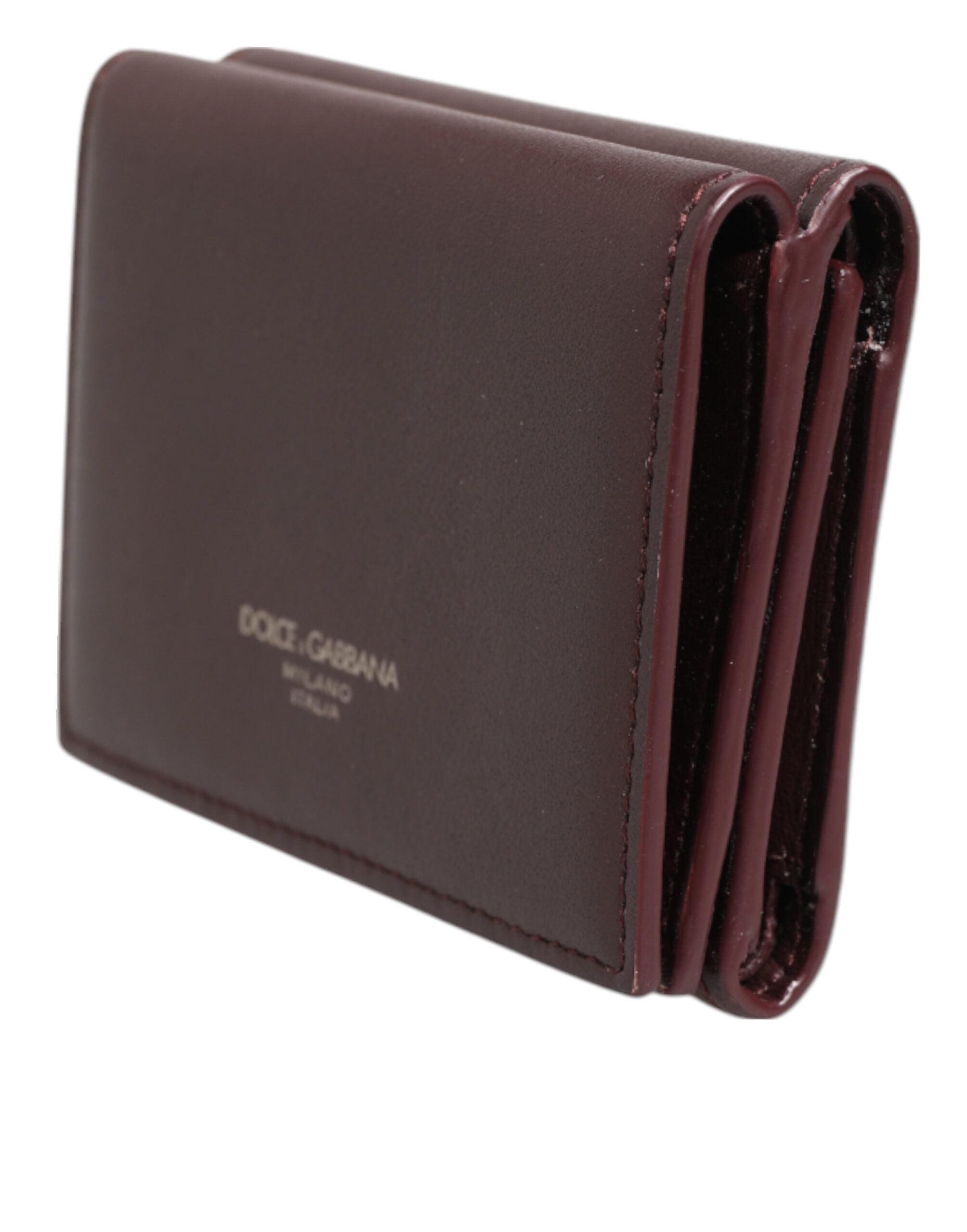 Dolce & Gabbana Leather Embossed Logo Trifold Men Card Holder Dark Men's Brown