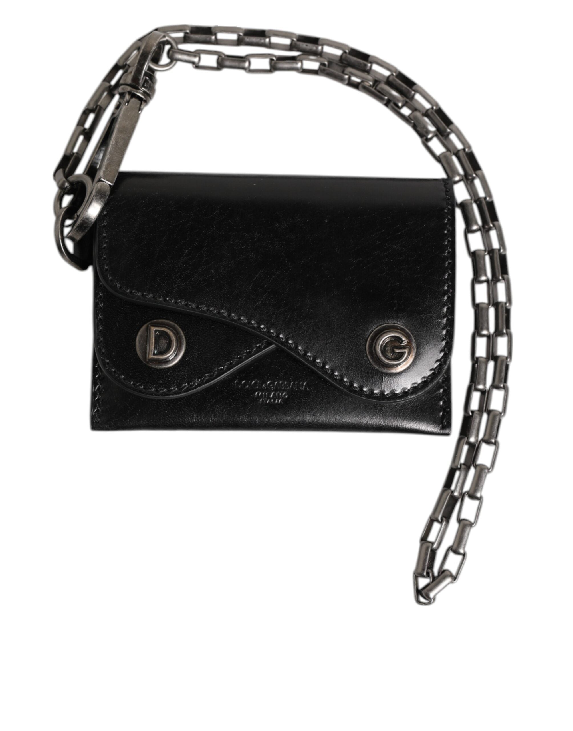Dolce & Gabbana Black Cavallo Leather Wallet Chain Snap Bifold Card Men's Holder