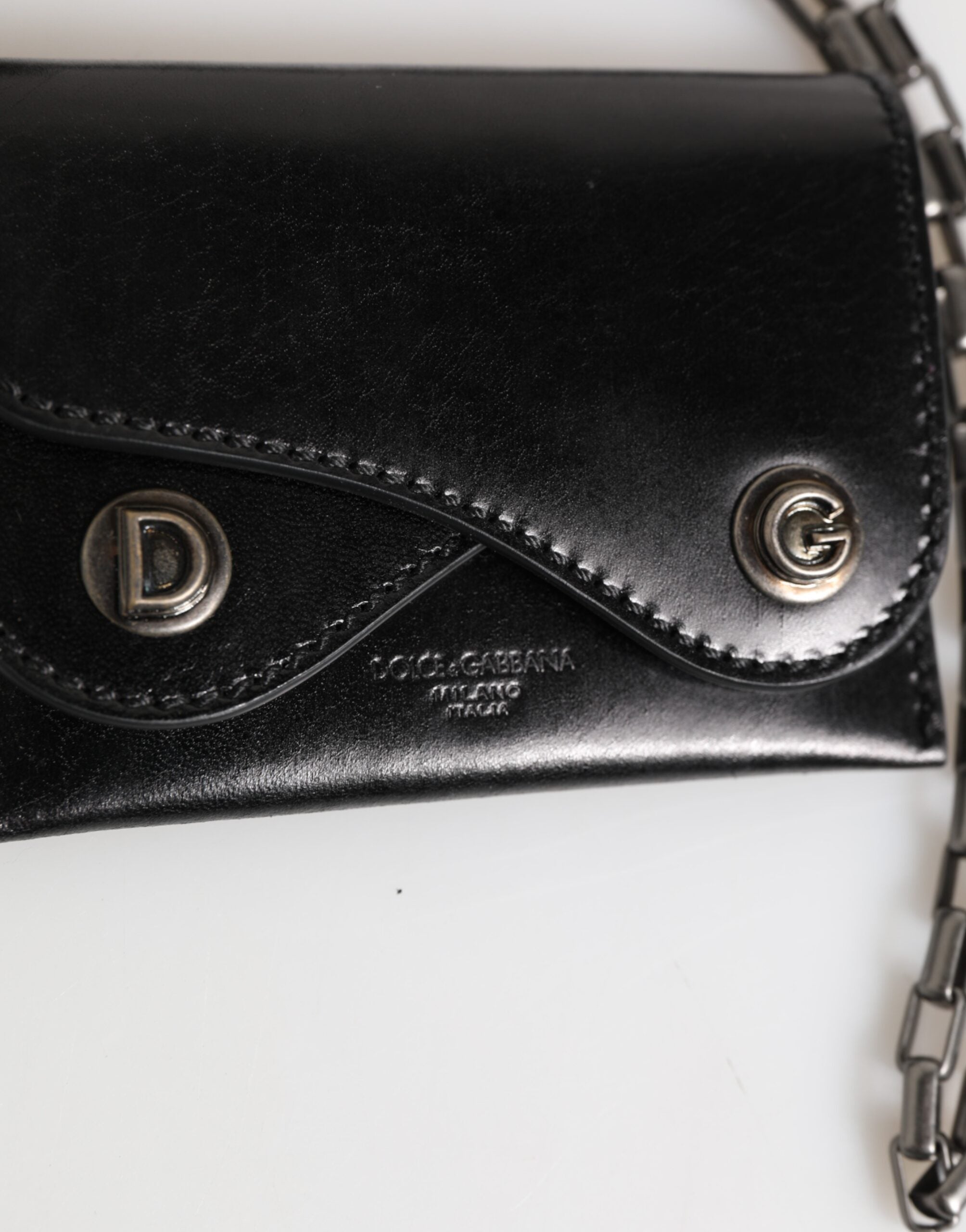 Dolce & Gabbana Black Cavallo Leather Wallet Chain Snap Bifold Card Men's Holder