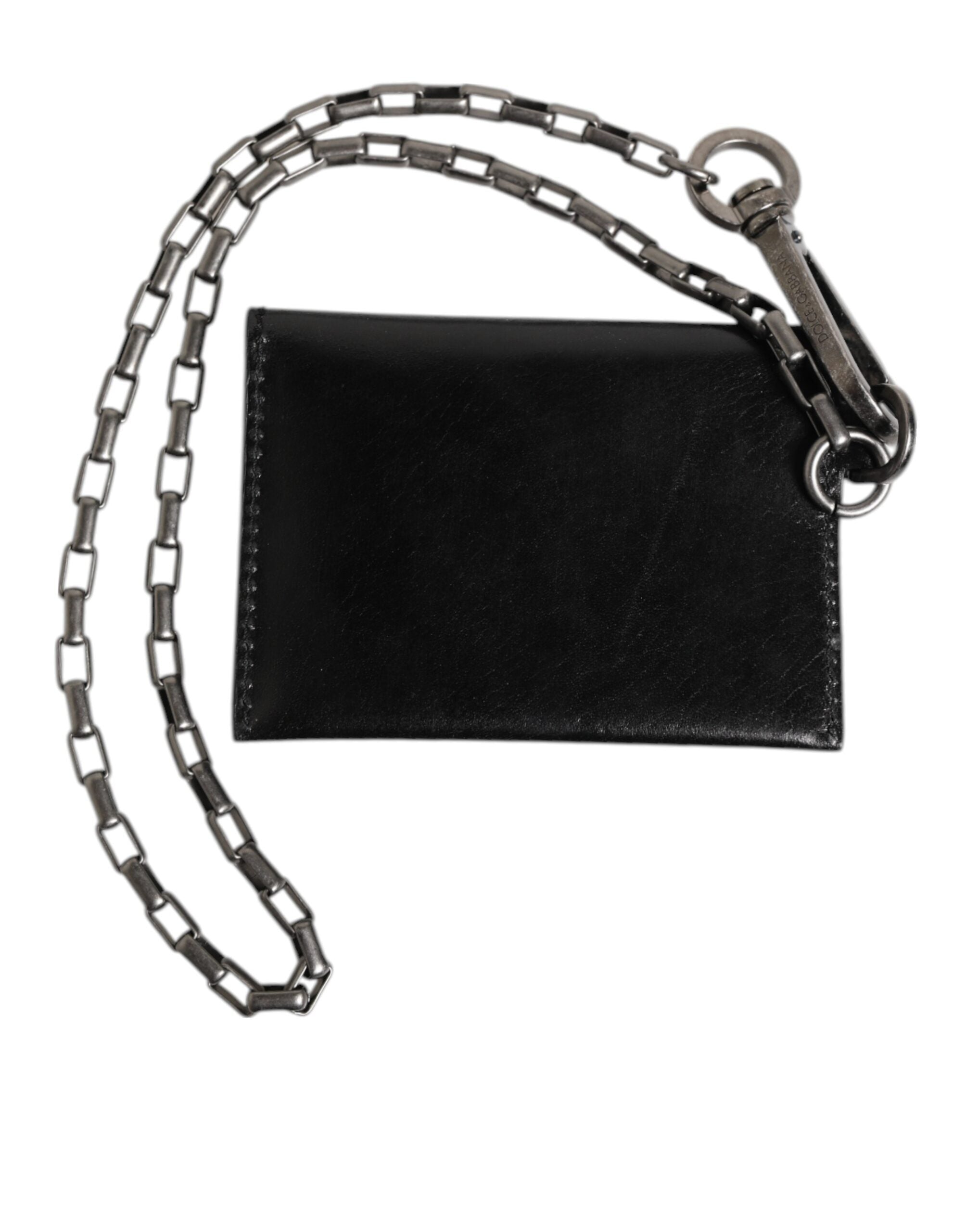 Dolce & Gabbana Black Cavallo Leather Wallet Chain Snap Bifold Card Men's Holder